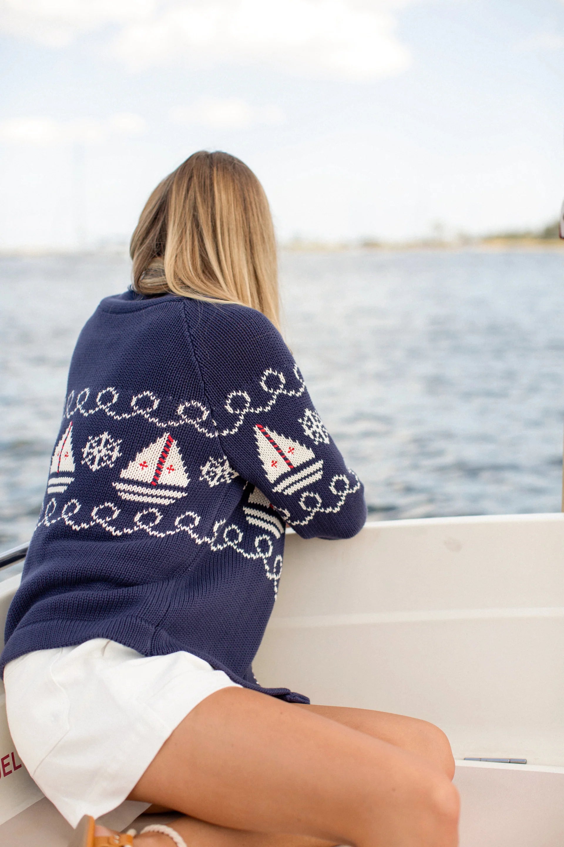 Cardigan in Nautical Intarsia, Navy