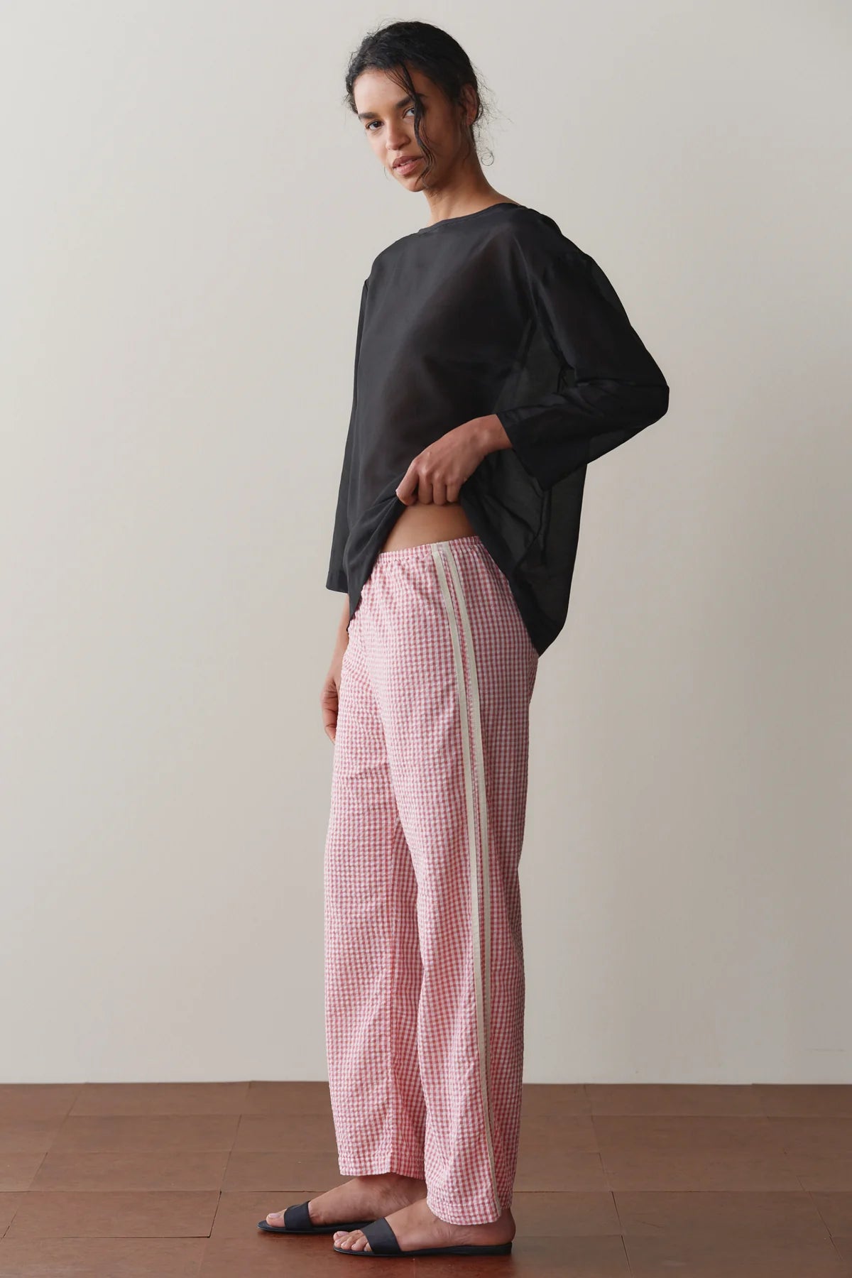 Gingham Stripe Crop Pant, Rhubarb