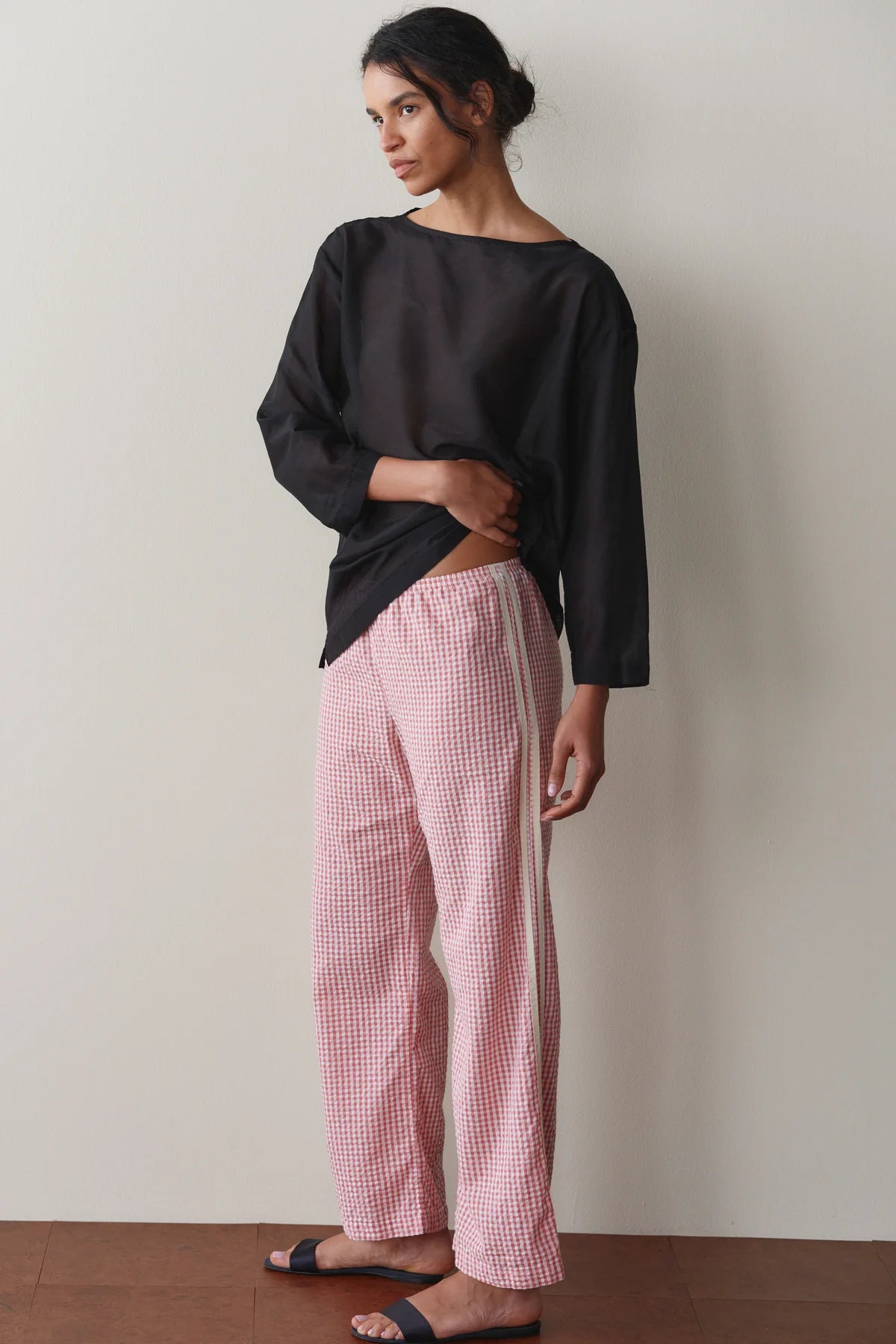 Gingham Stripe Crop Pant, Rhubarb