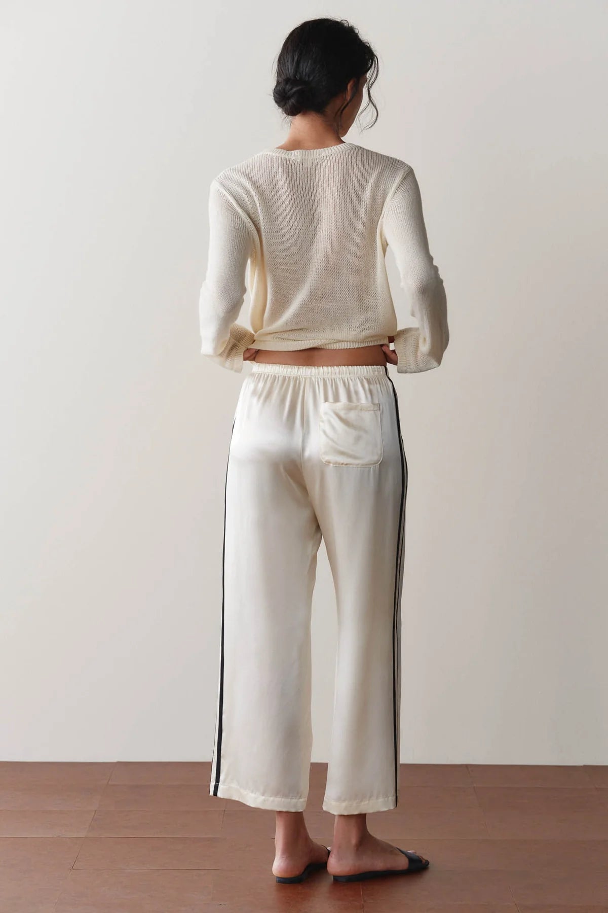 Silk Stripe Crop Pant, Creme & Jet