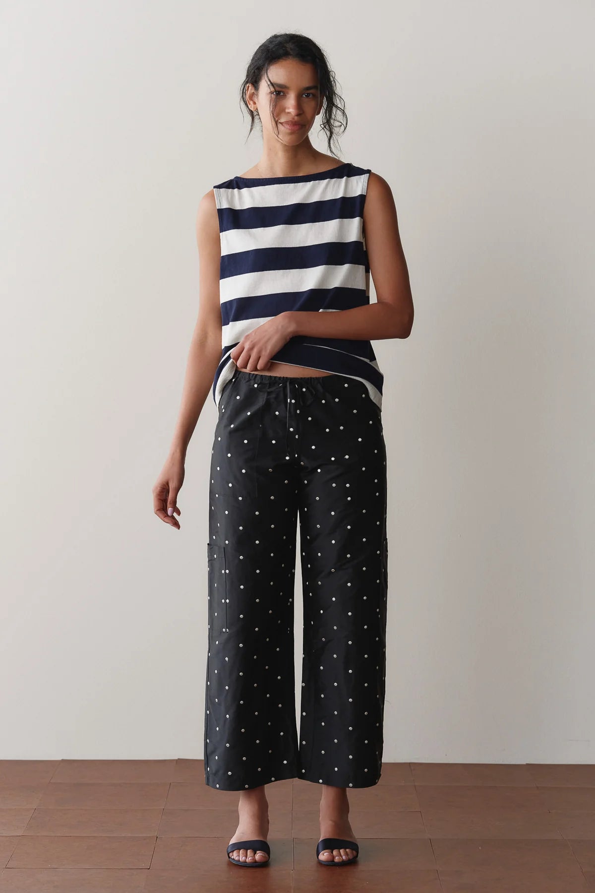 Silk Taffeta Cargo Pant, Jet Polka Dot