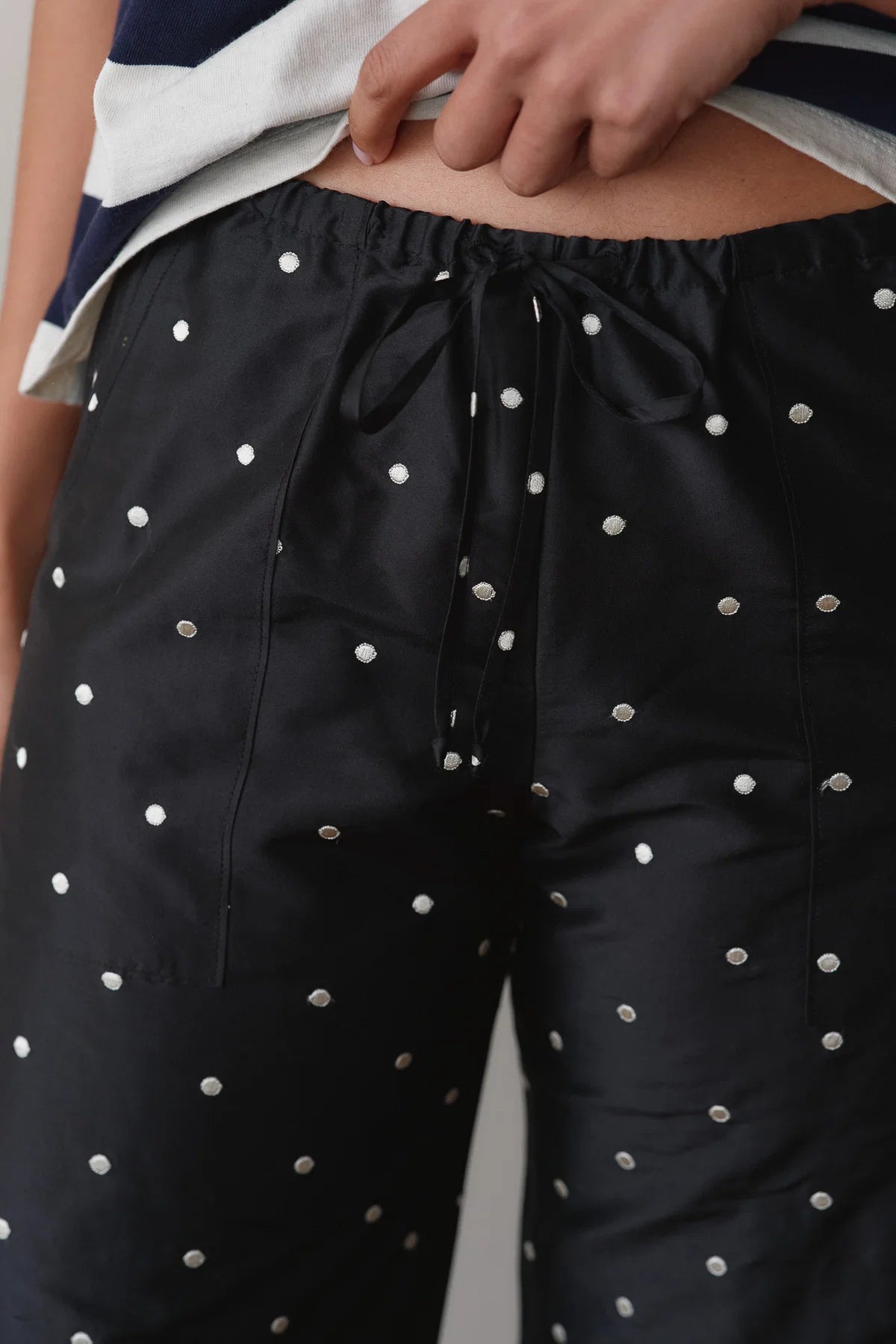 Silk Taffeta Cargo Pant, Jet Polka Dot