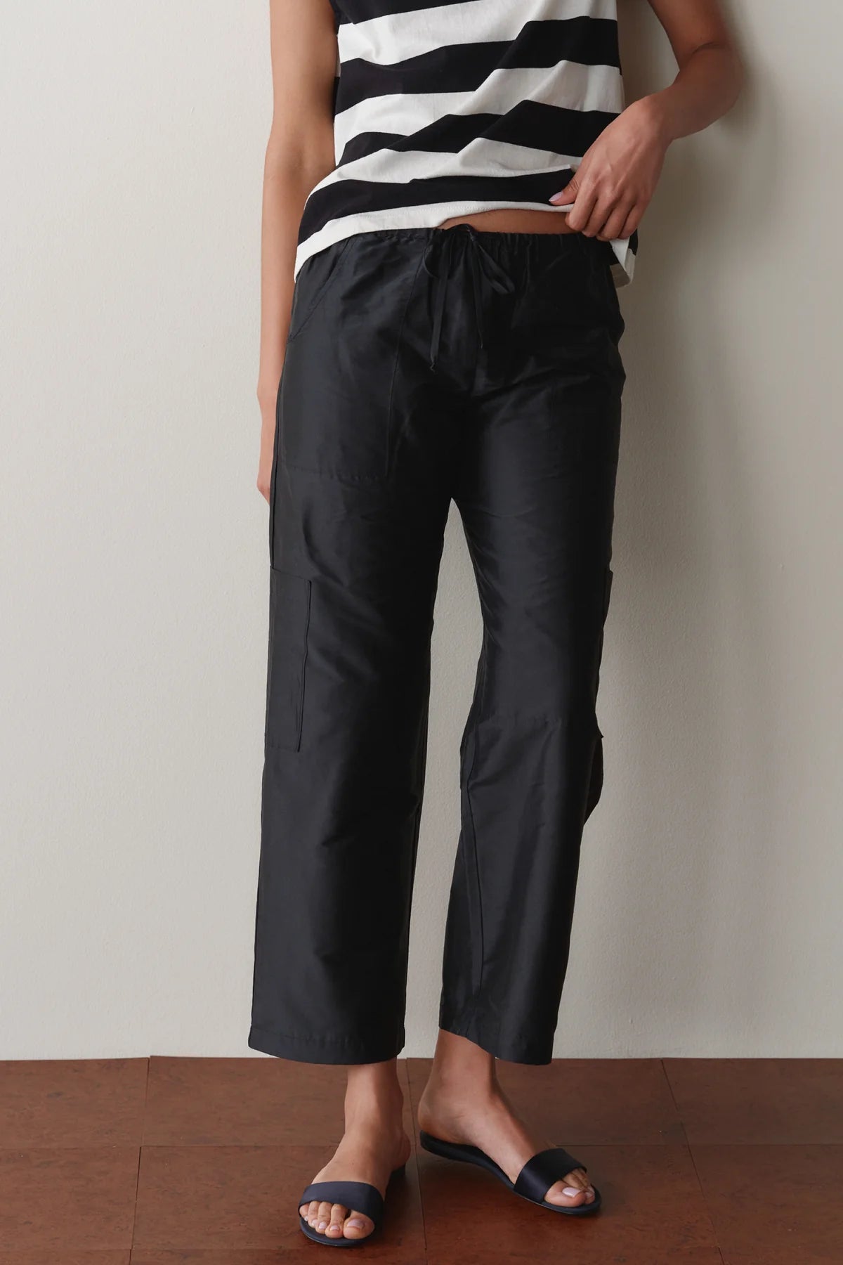 Silk Taffeta Cargo Pant, Jet