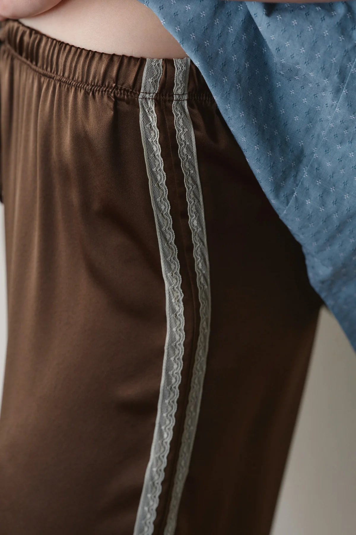 Silk Lace Stripe Crop Pant, Espresso