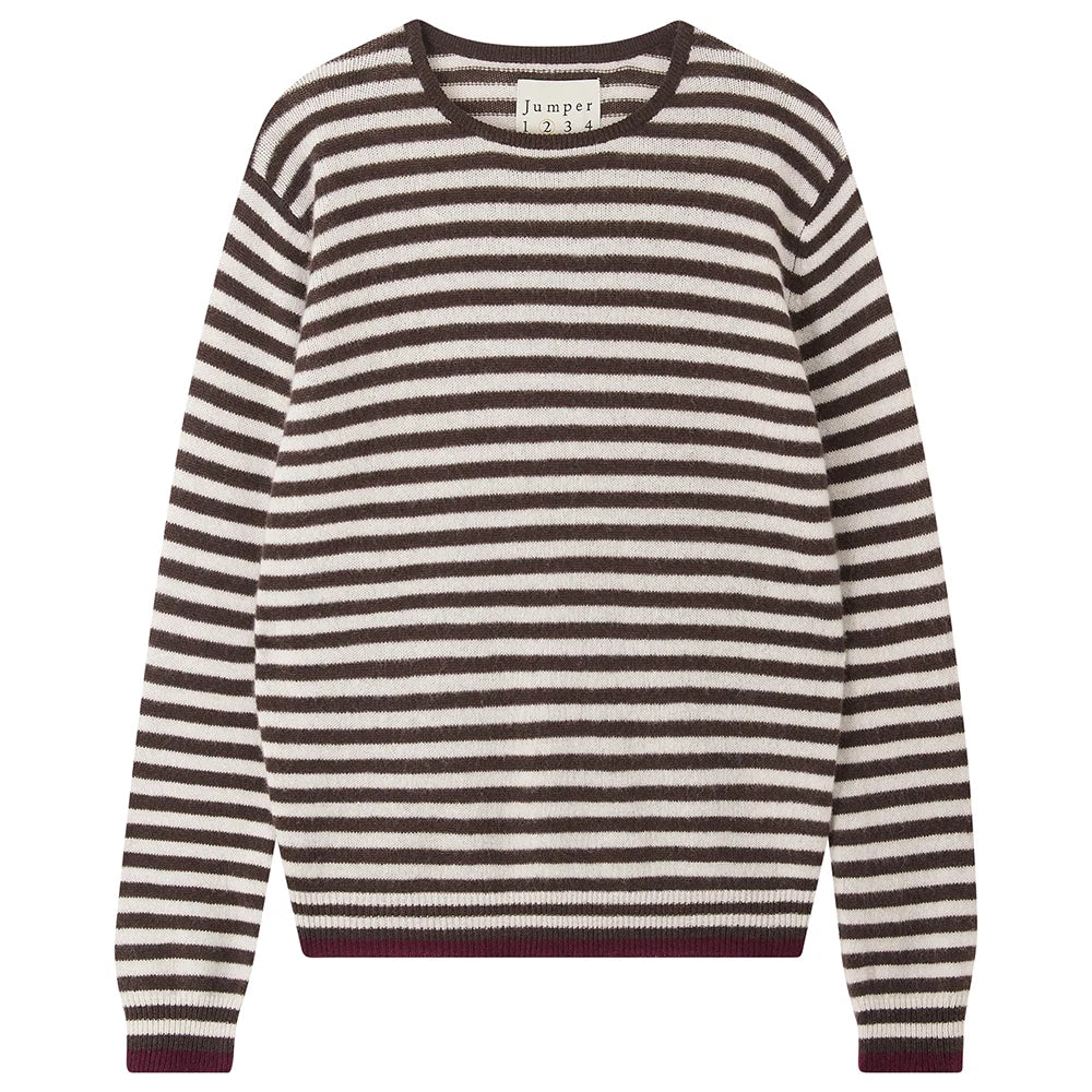Cashmere Stripe Crew, Brown & Stone