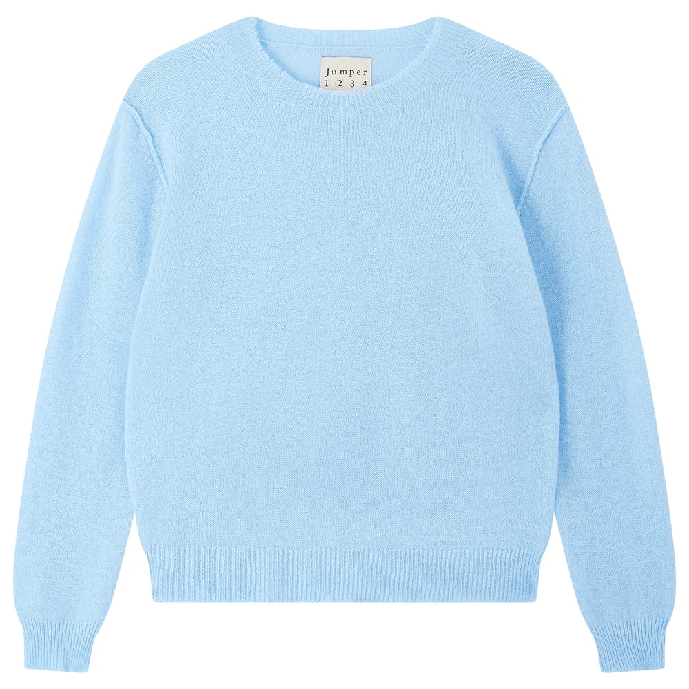 Cashmere Distressed Crew, Pale Blue