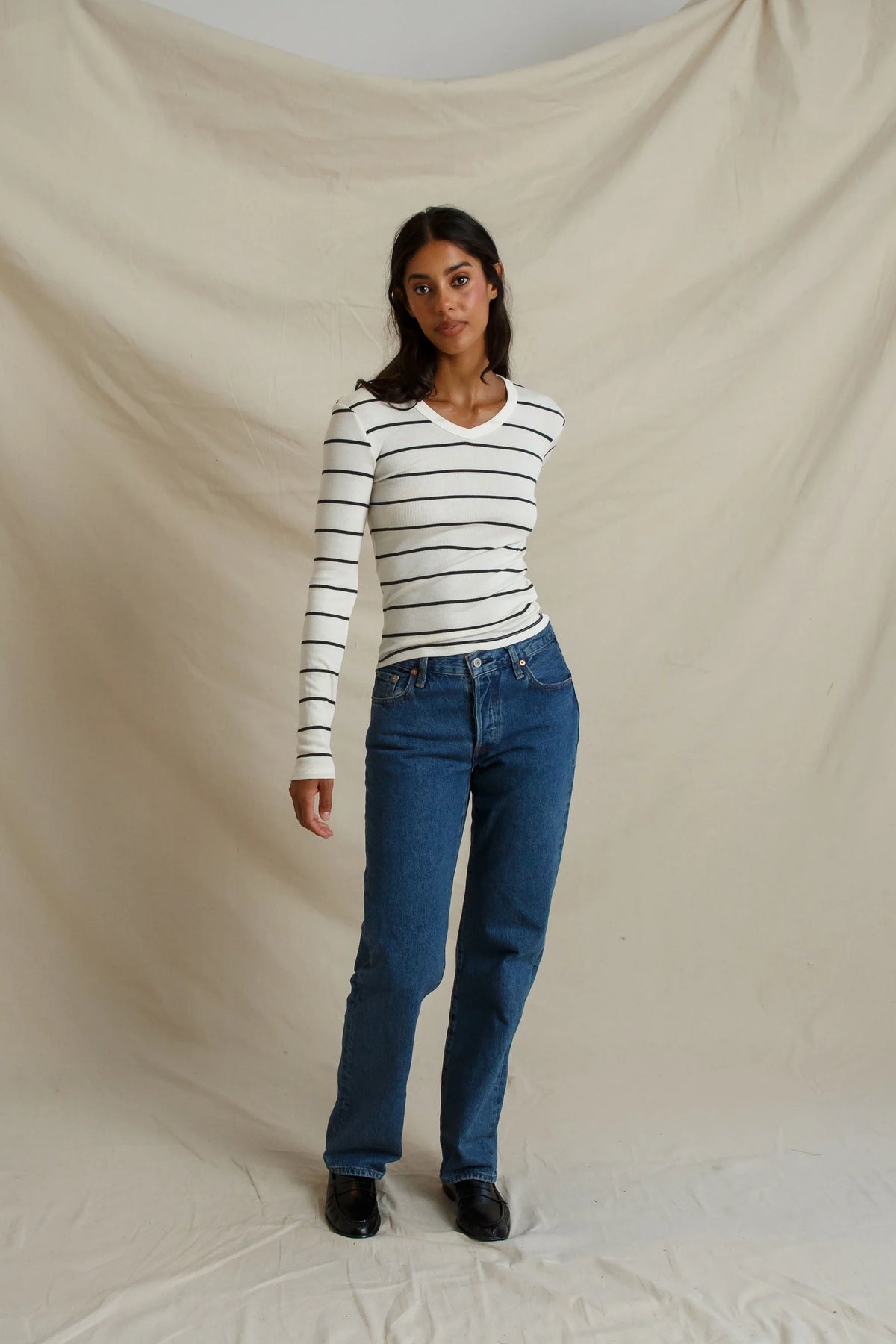 bianca, natural charcoal stripe