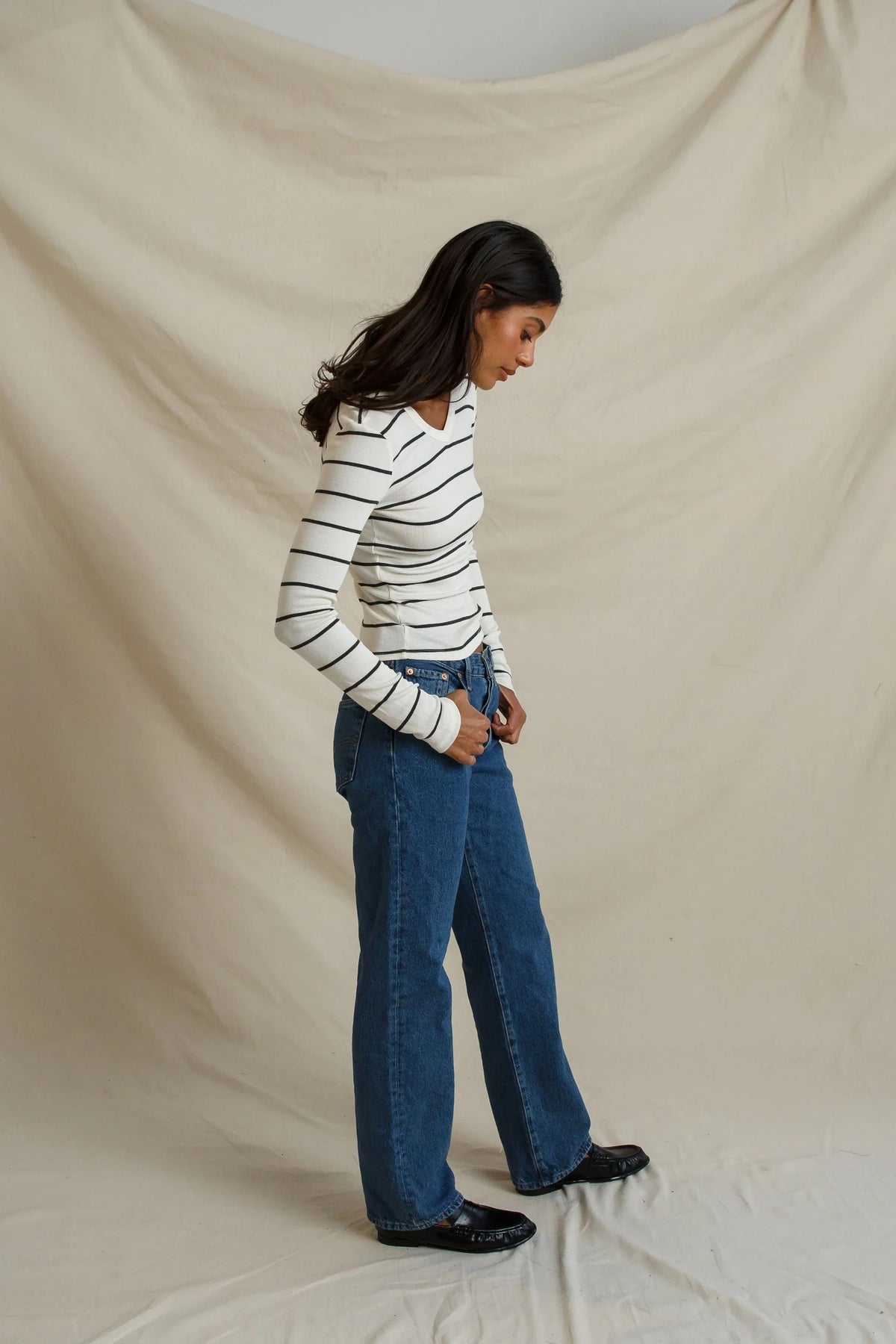 bianca, natural charcoal stripe