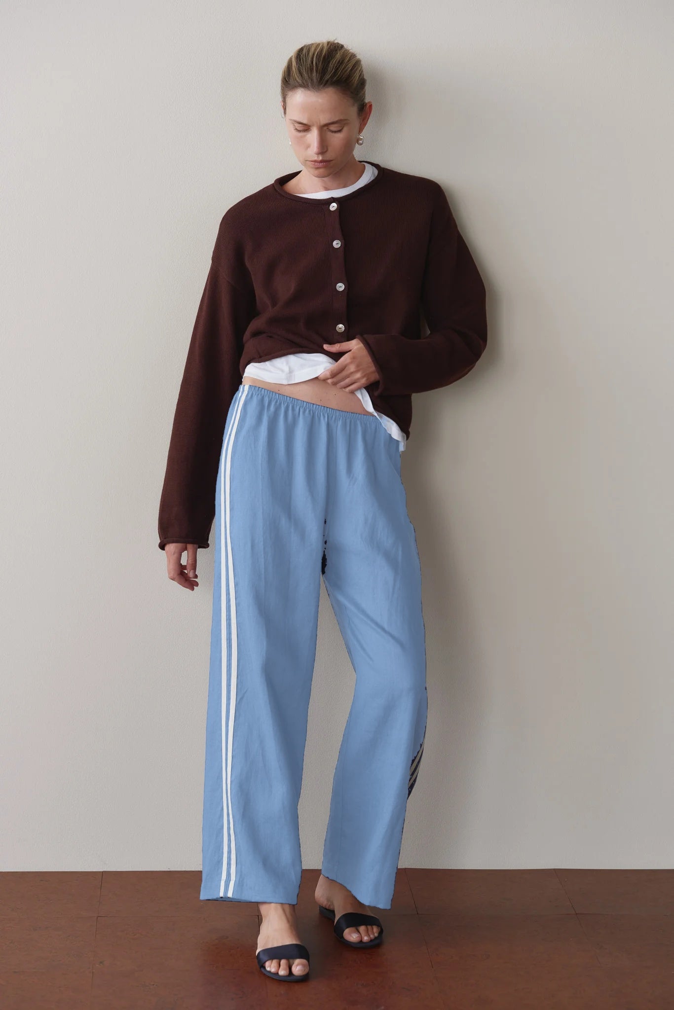 Linen Crop Stripe Pant, Cornflower