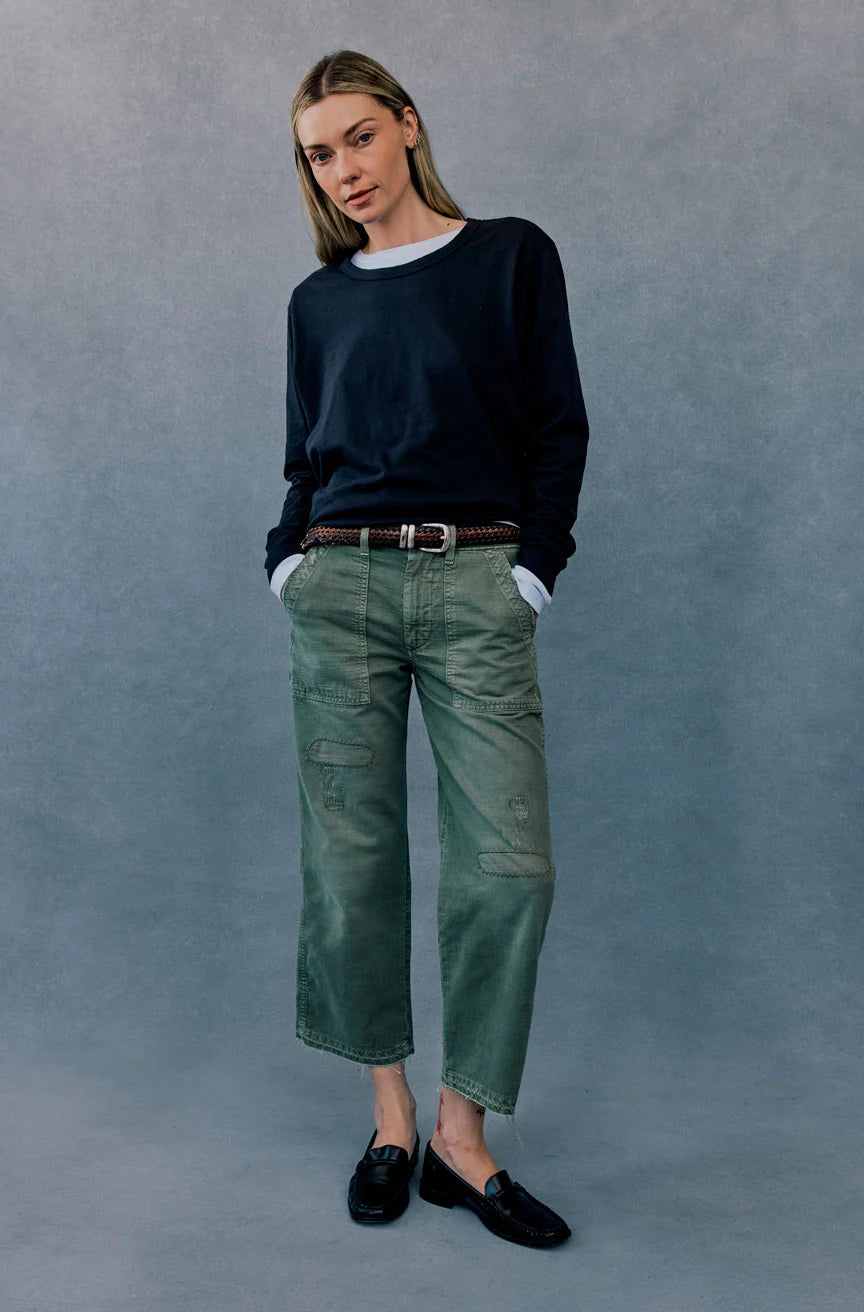 Easy Army Slouch Crop in Surplus Mended