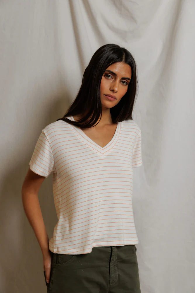 elliot v neck tee, clementine stripe