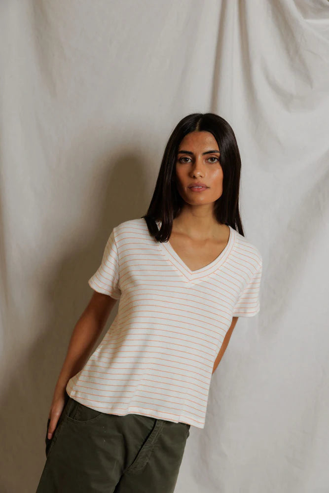 elliot v neck tee, clementine stripe