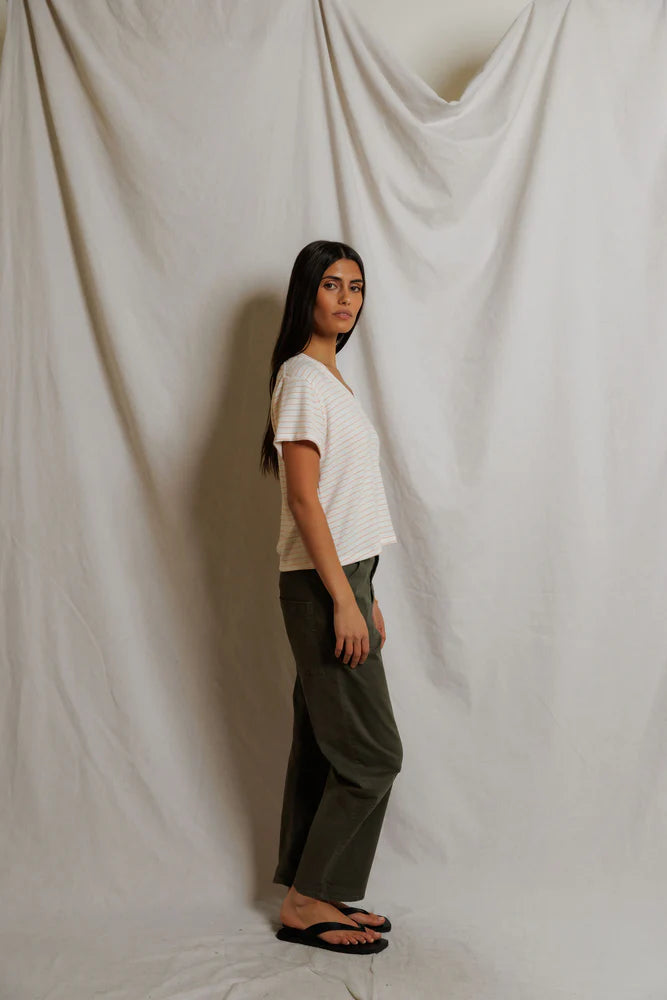 elliot v neck tee, clementine stripe