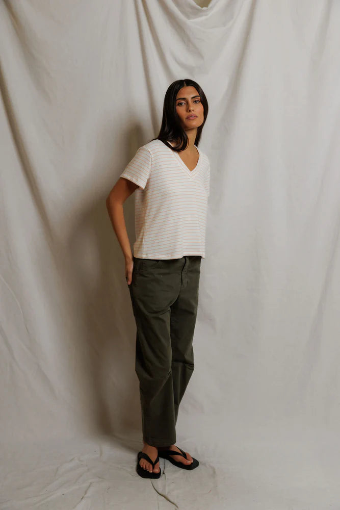 elliot v neck tee, clementine stripe