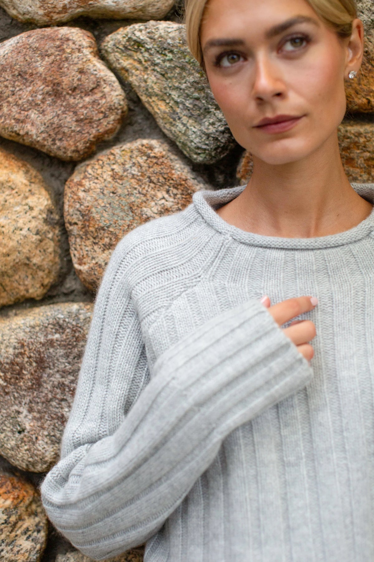 Sienna Rollneck Sweater, Light Heather Grey