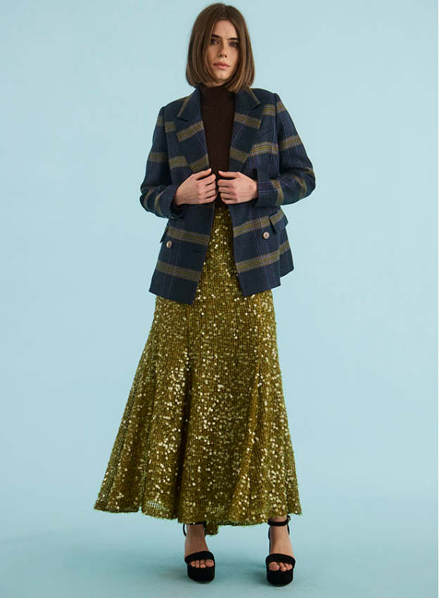 Lindsey Skirt, Moss Sequin