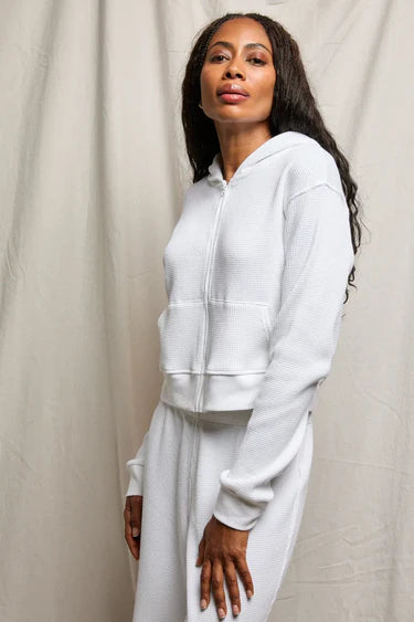 inez waffle zip-up hoodie, white