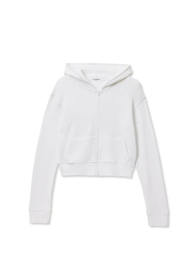 inez waffle zip-up hoodie, white