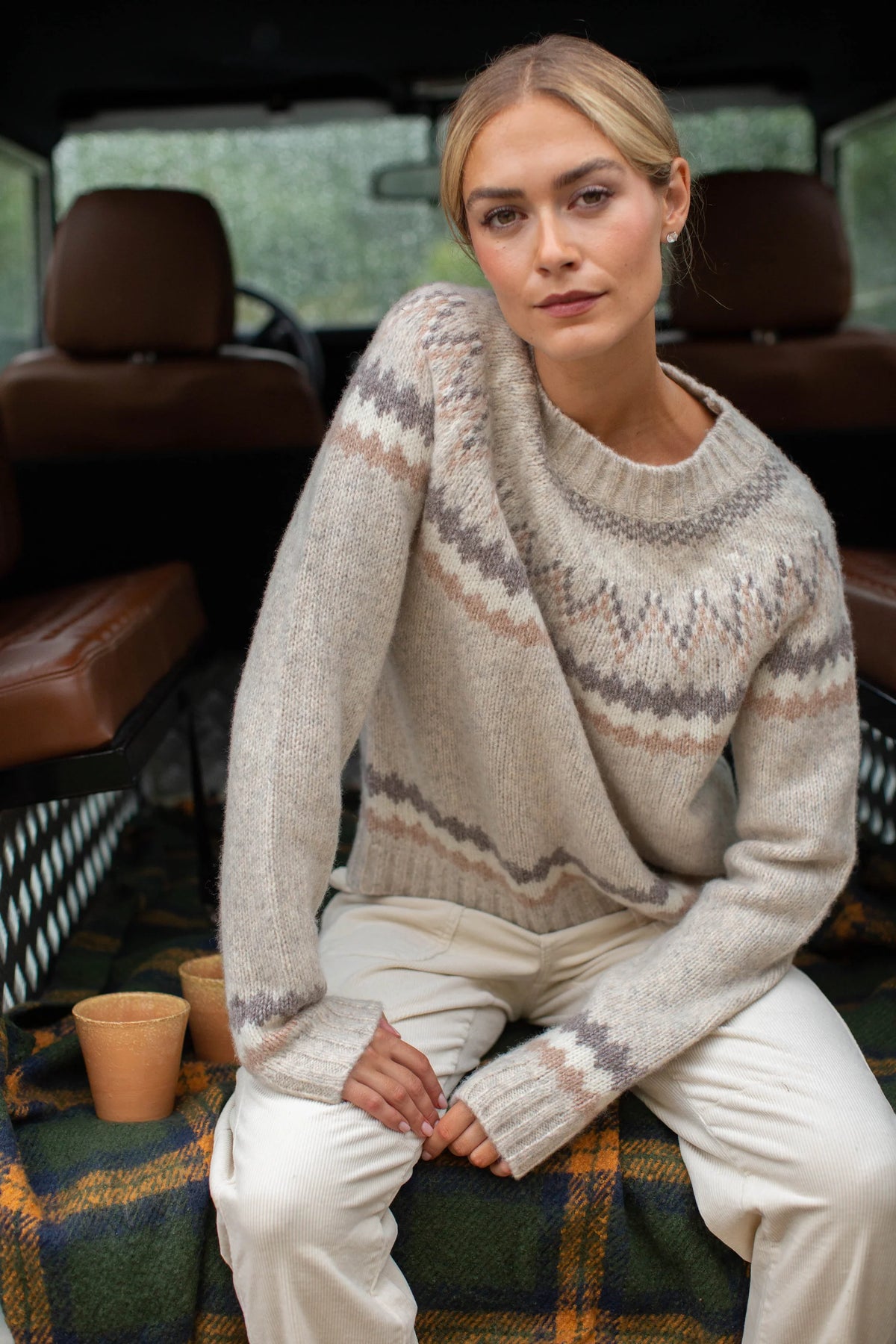 New England Fair Isle Crew, Ivory Heather
