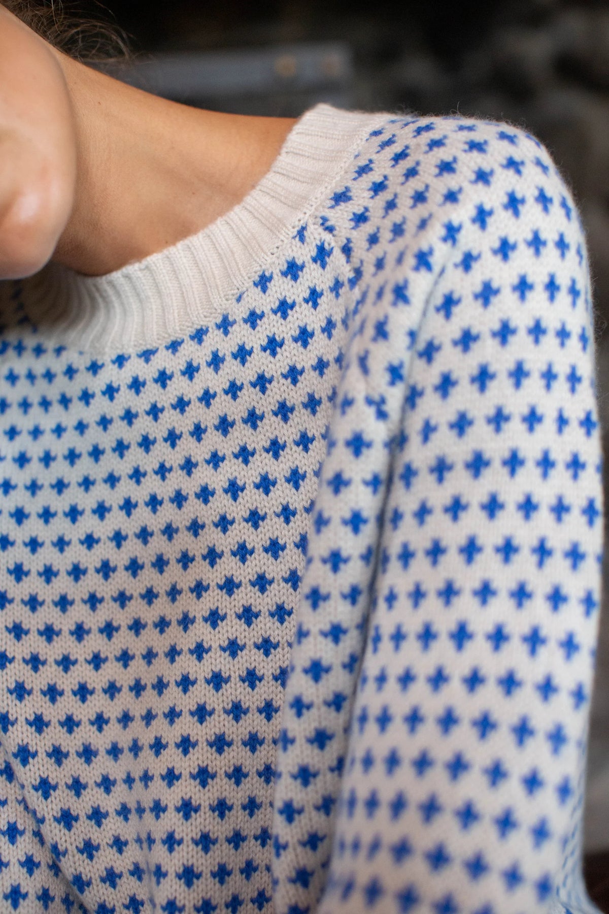 Lodge Sweater, Ivory & Tidal Birdseye