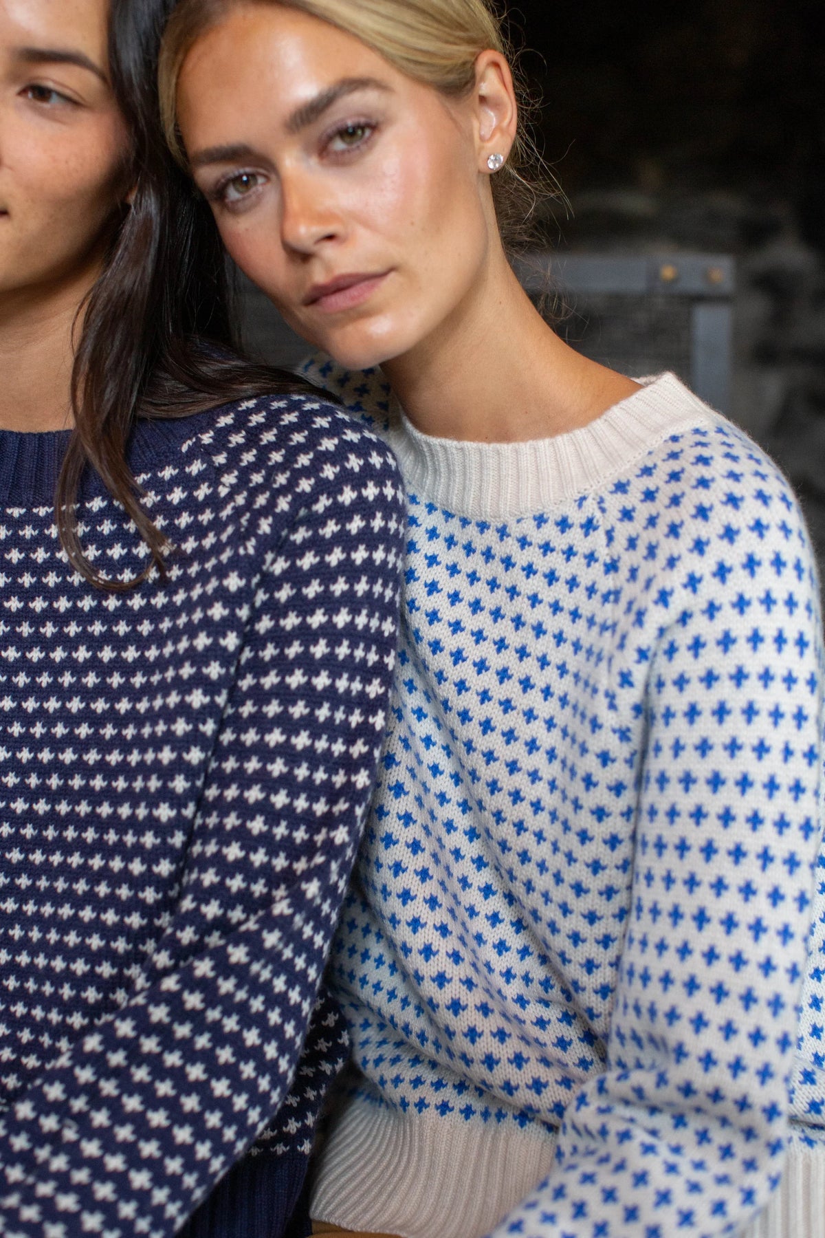 Lodge Sweater, Ivory & Tidal Birdseye