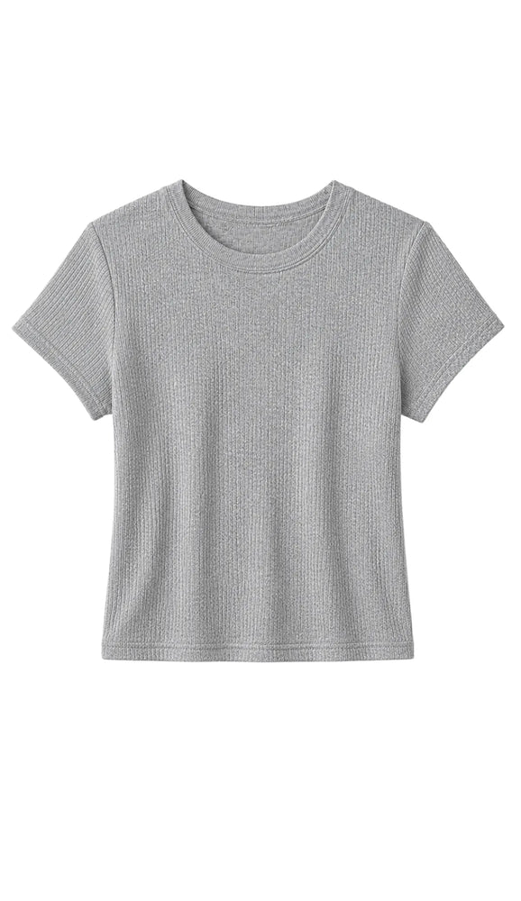 macy rib fitted tee, heather grey
