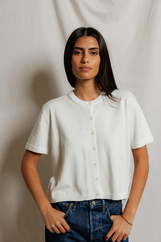 maude crew neck cardigan, white