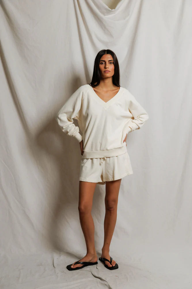 layla sweat short, bright ivory