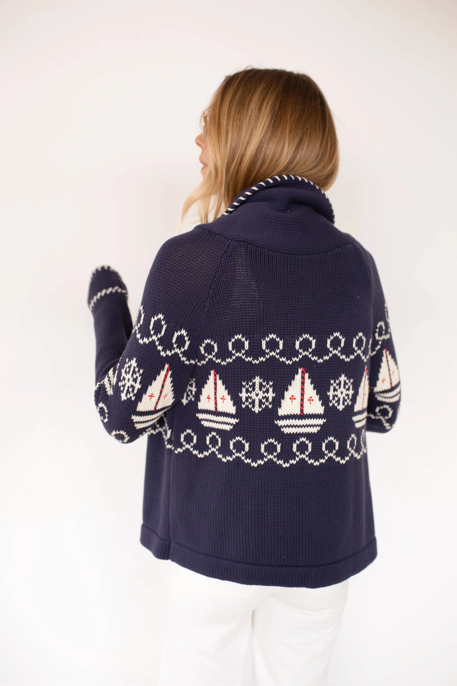 Cardigan in Nautical Intarsia, Navy
