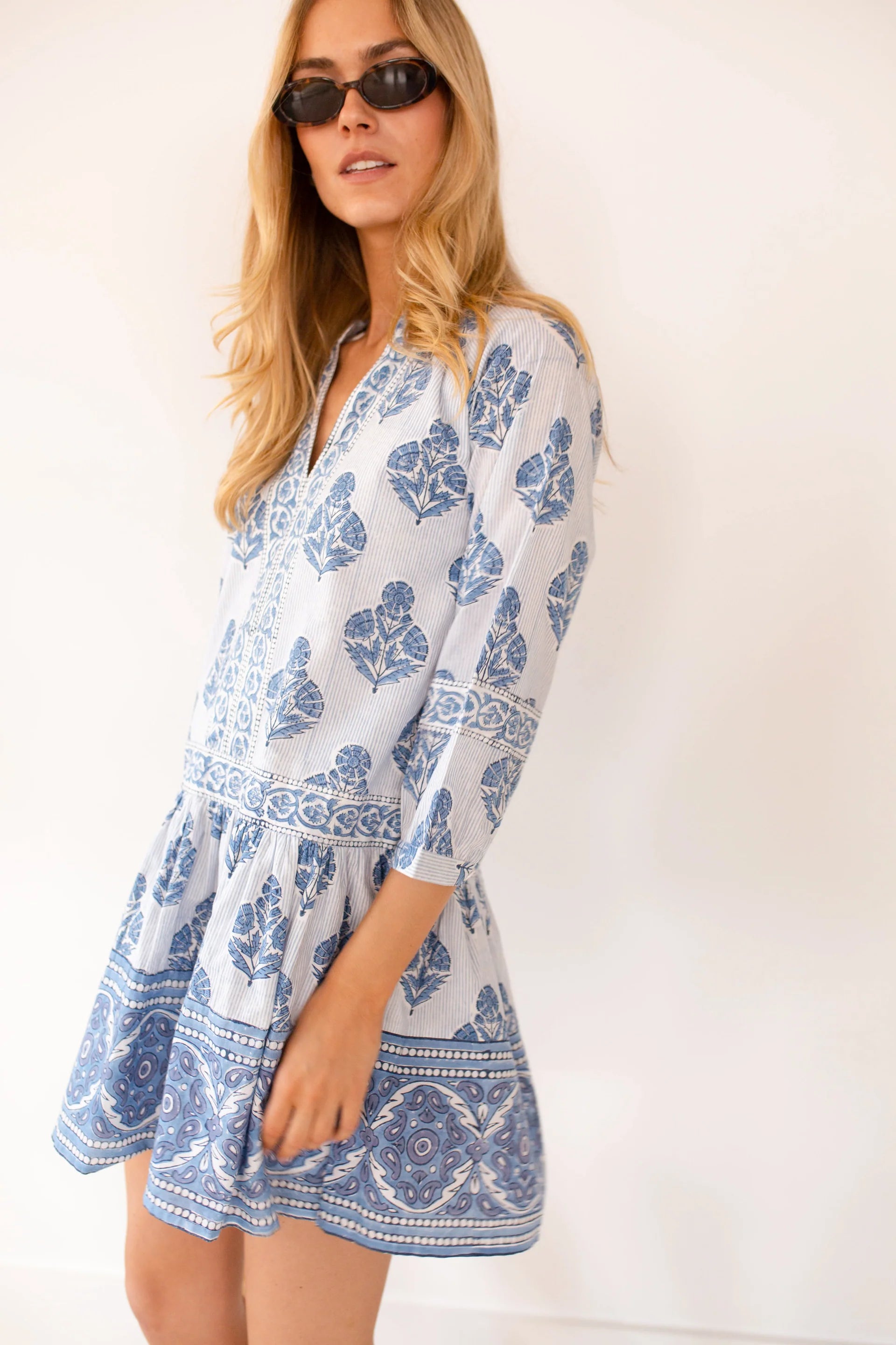 Jeanine Dress, Indigo Hollyhock