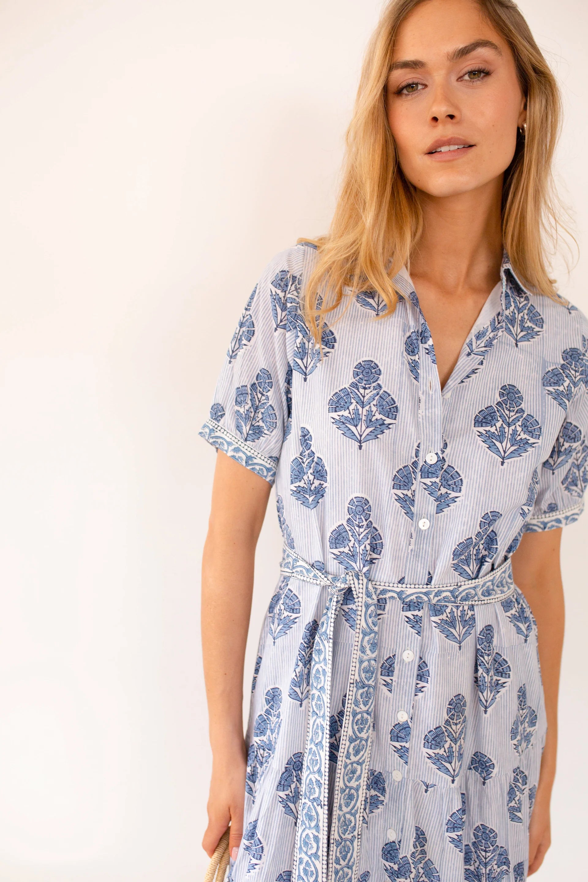 Shirt Dress, Indigo Hollyhock