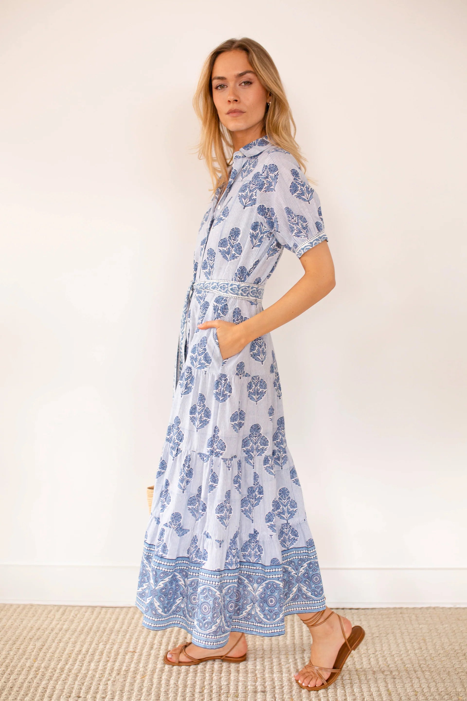 Shirt Dress, Indigo Hollyhock