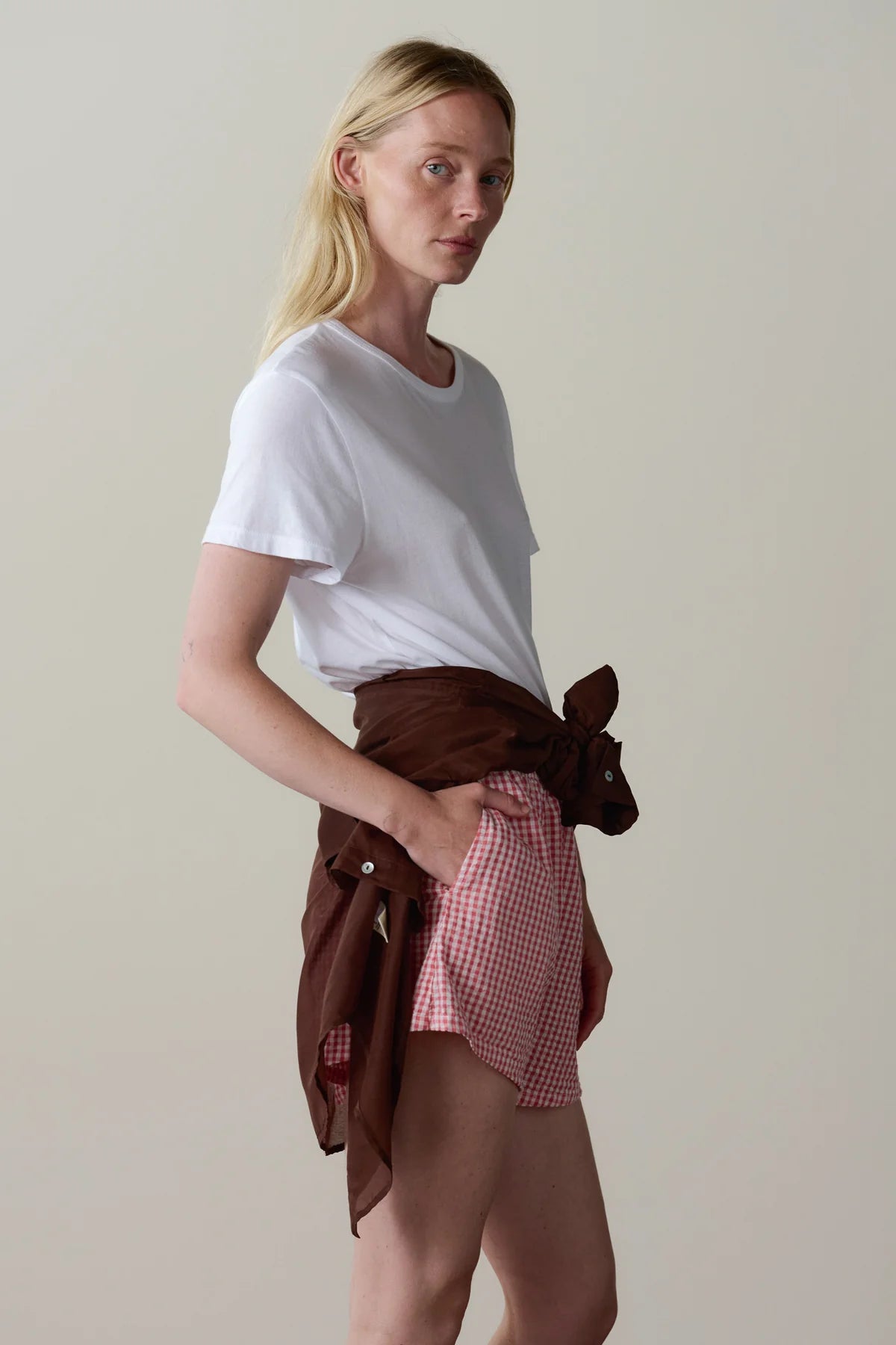 Cotton Gingham Tap Short, Rhubarb