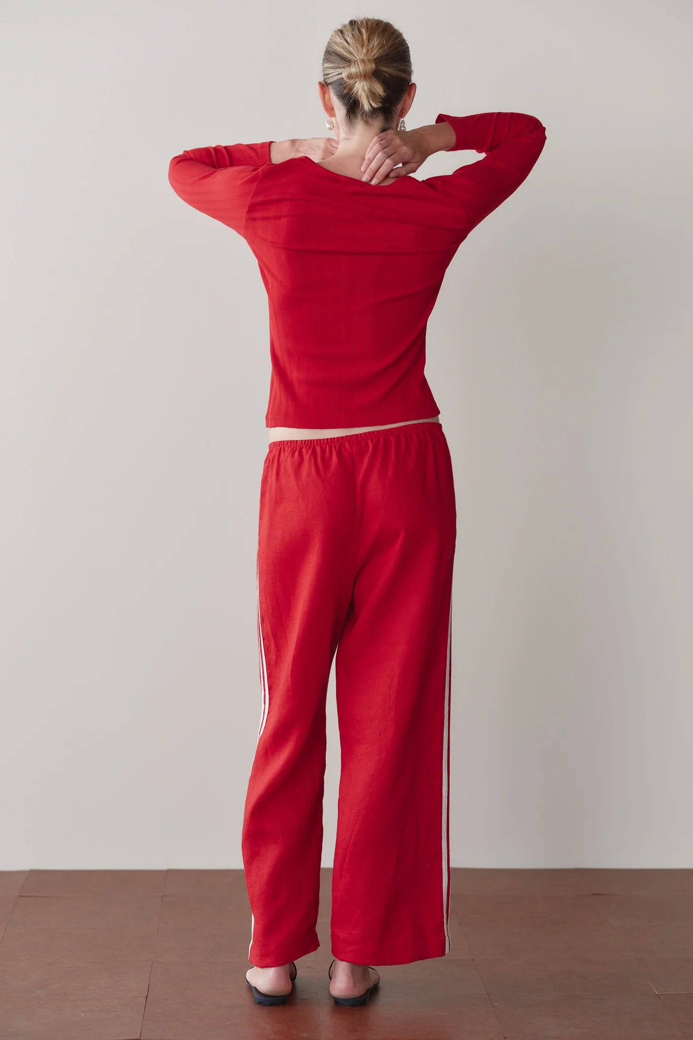 Linen Crop Stripe Pant, Bell Pepper