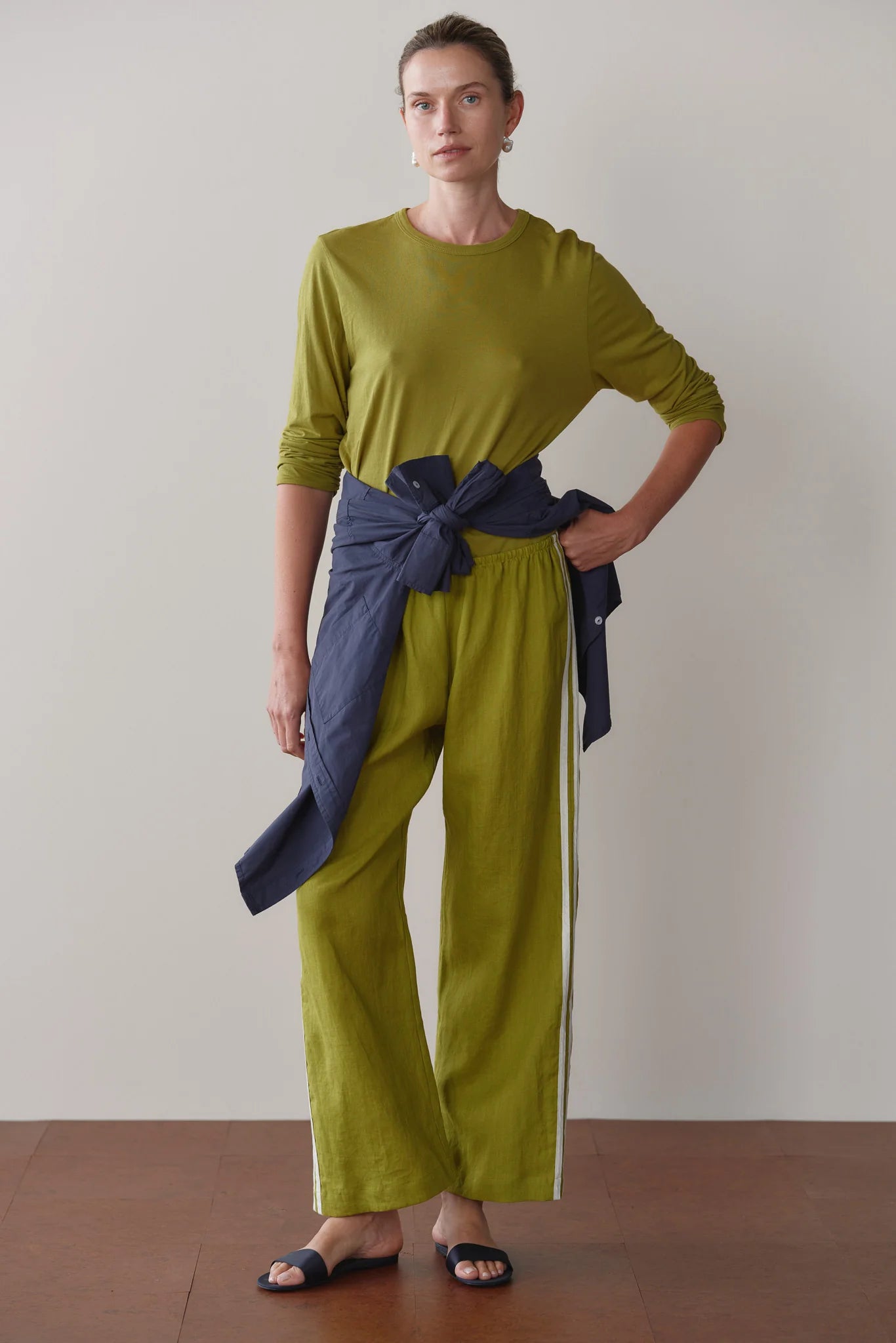 Linen Crop Stripe Pant, Pistachio
