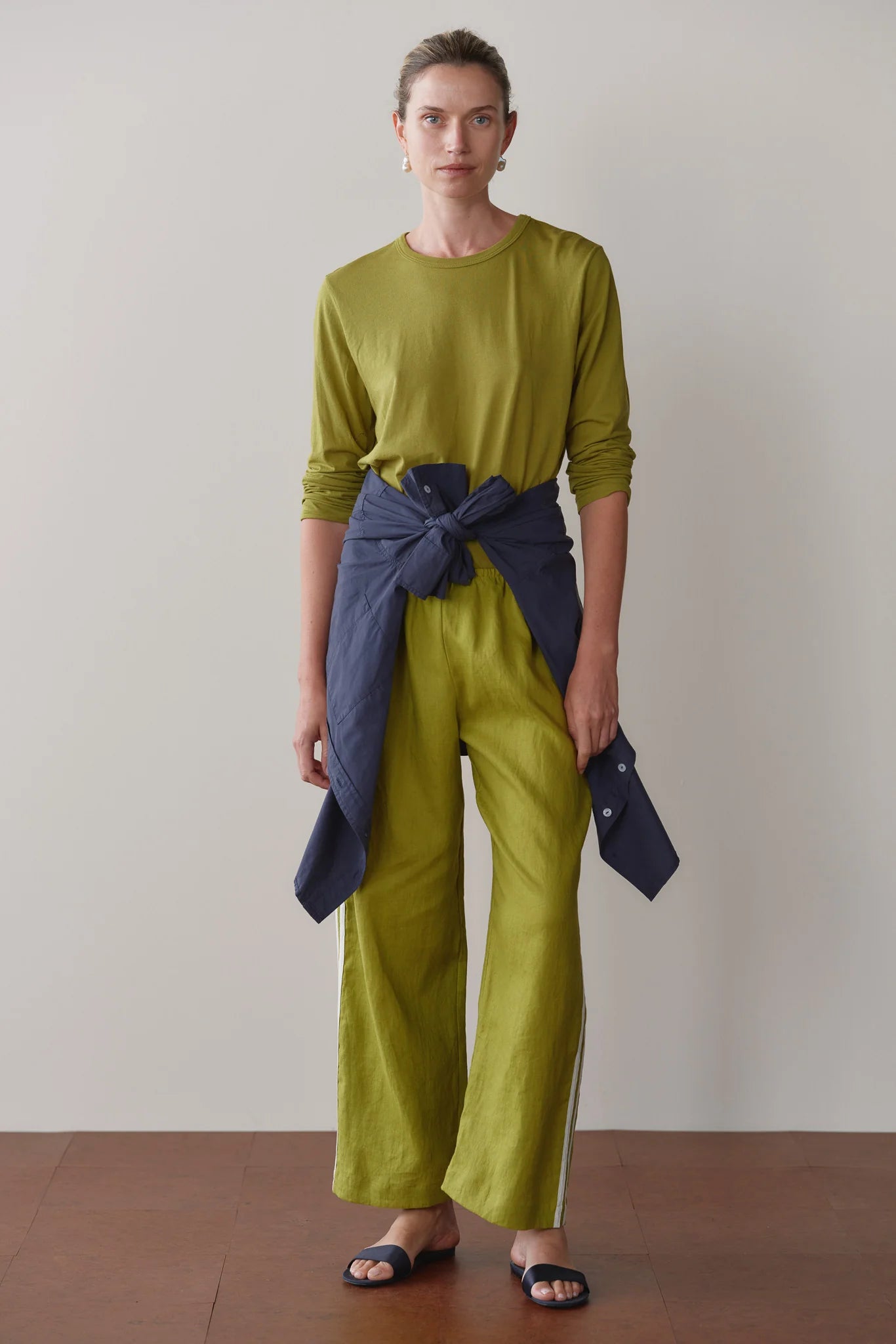 Linen Crop Stripe Pant, Pistachio