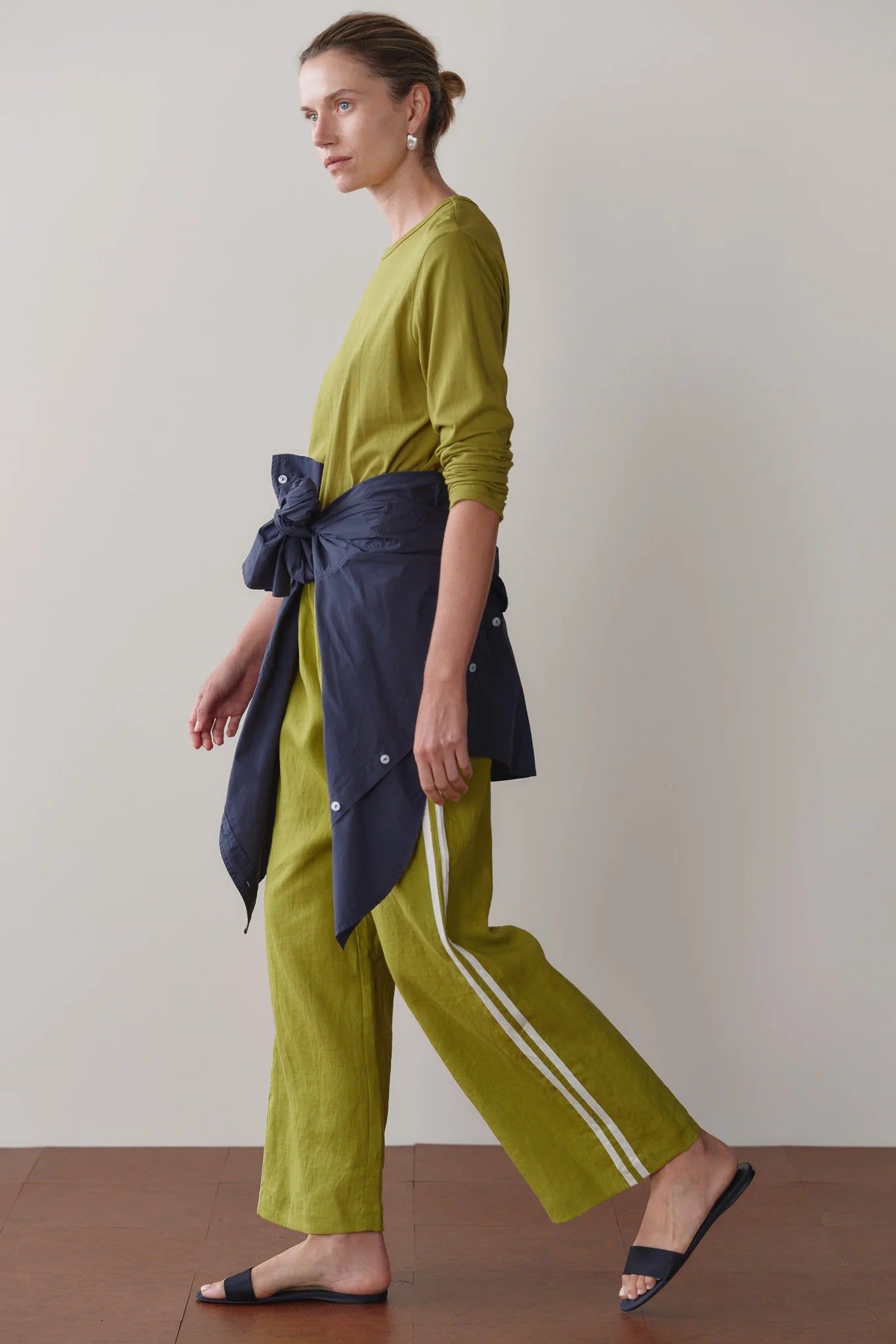 Linen Crop Stripe Pant, Pistachio