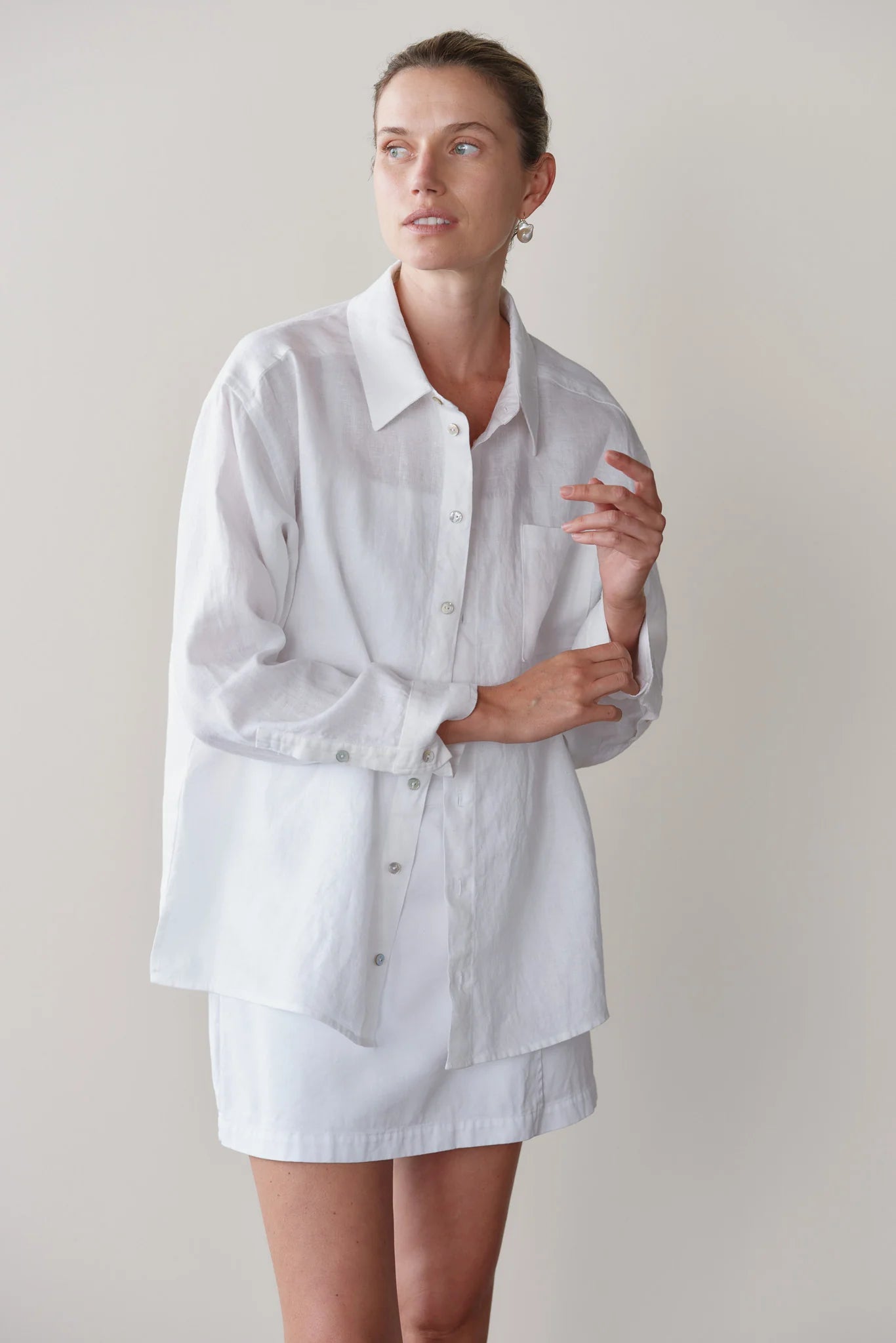 Linen Relaxed Shirt, Powder