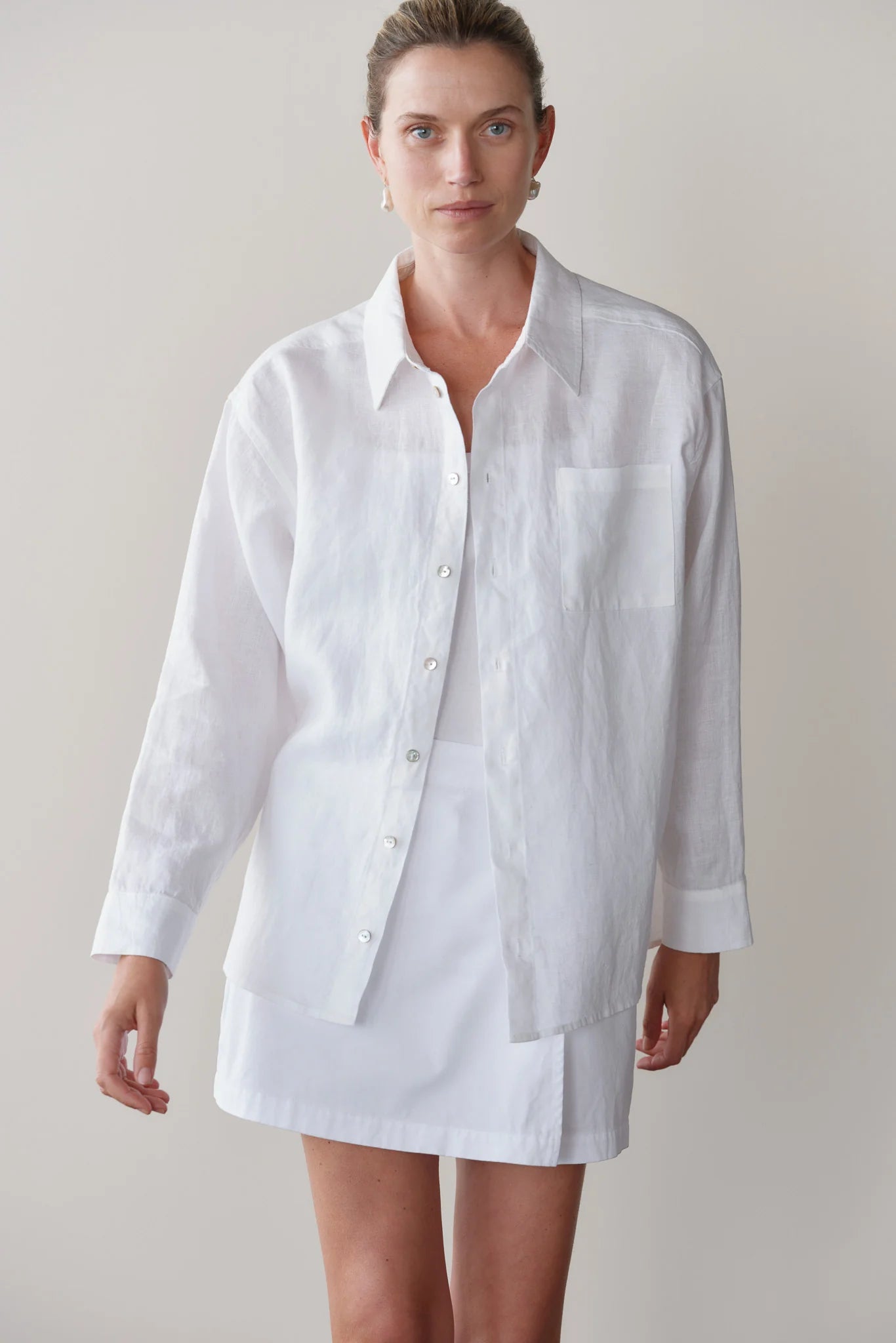 Linen Relaxed Shirt, Powder