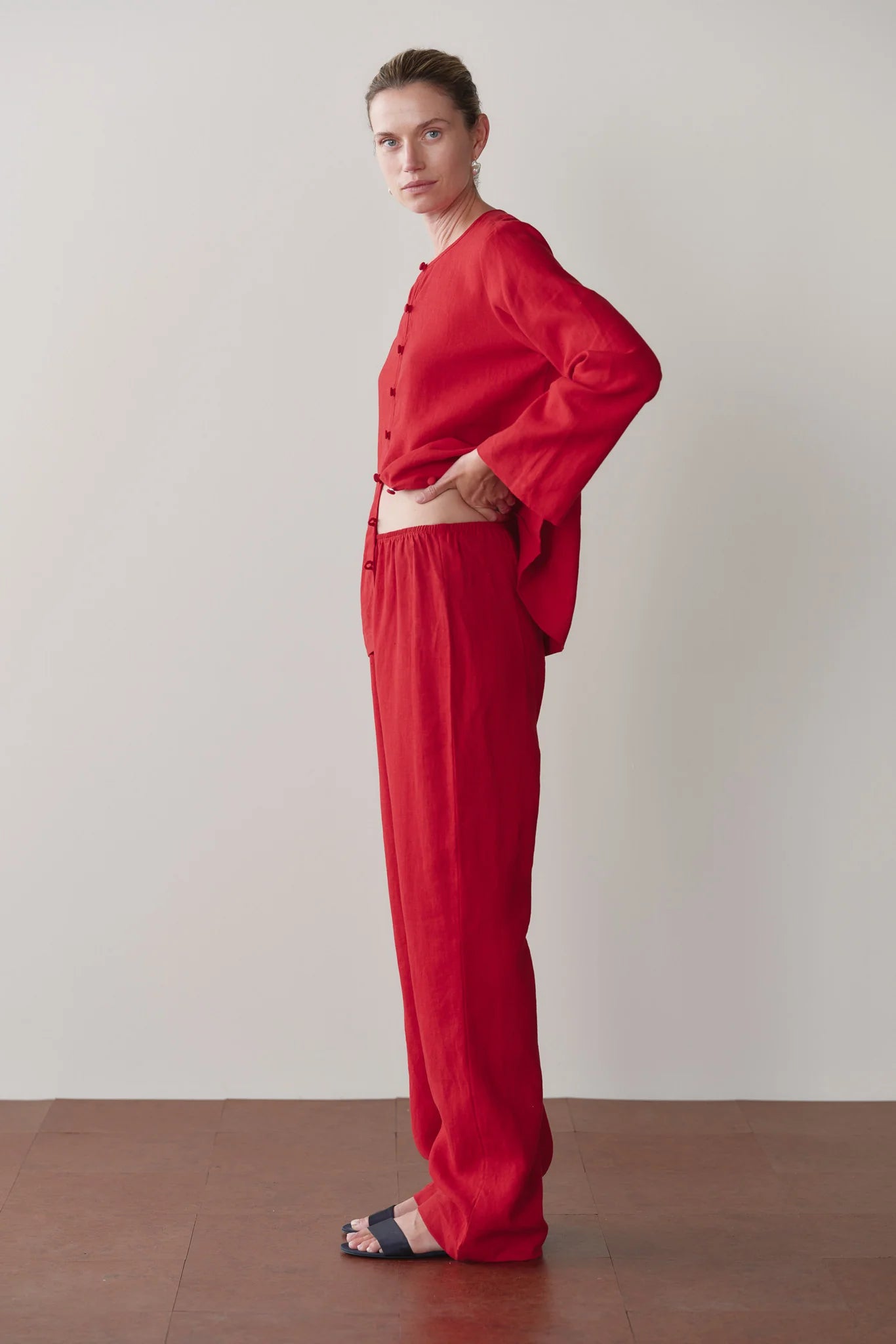 Linen Simple Pant, Bell Pepper