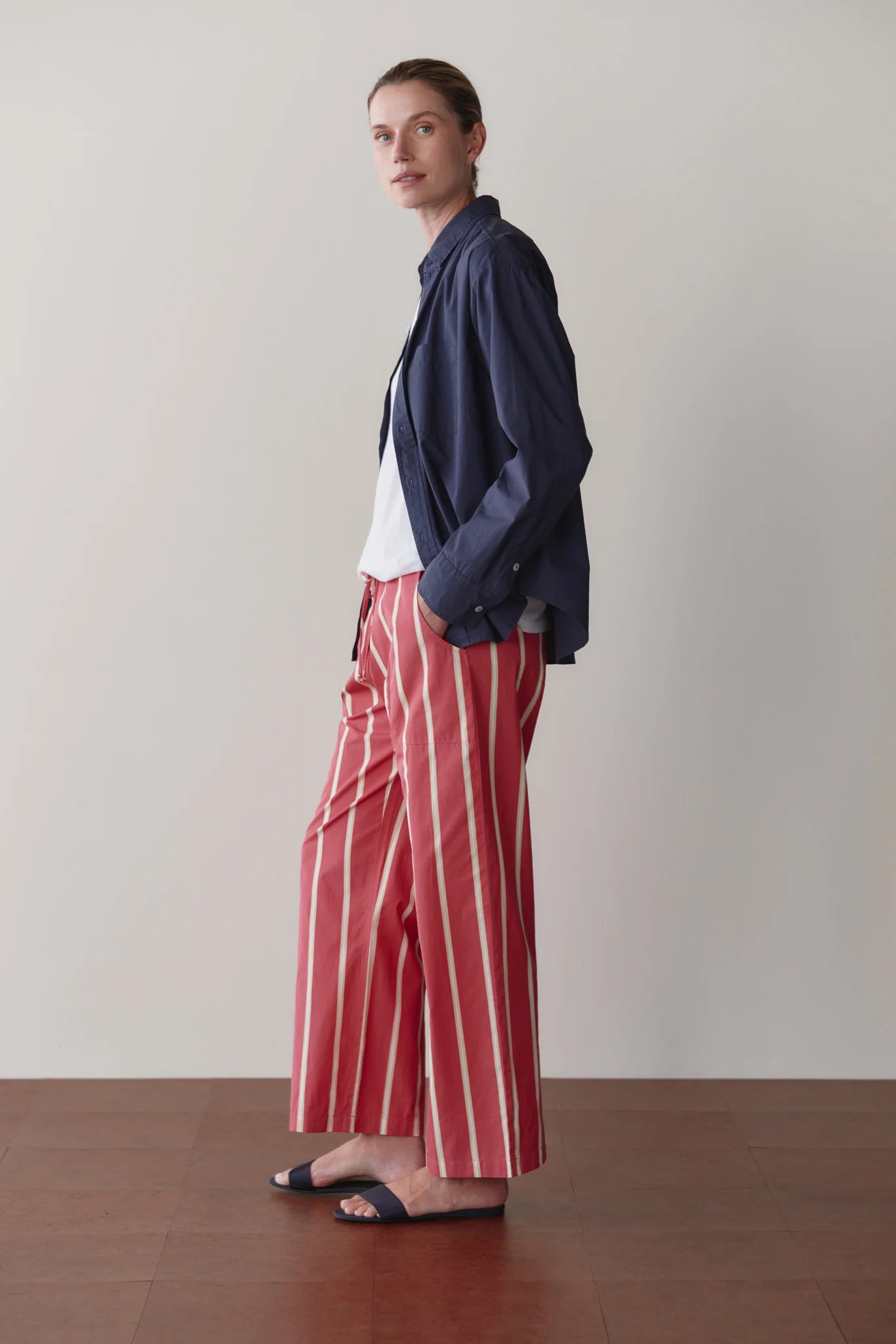 Pop Stripe Drawstring Pant, Raspberry
