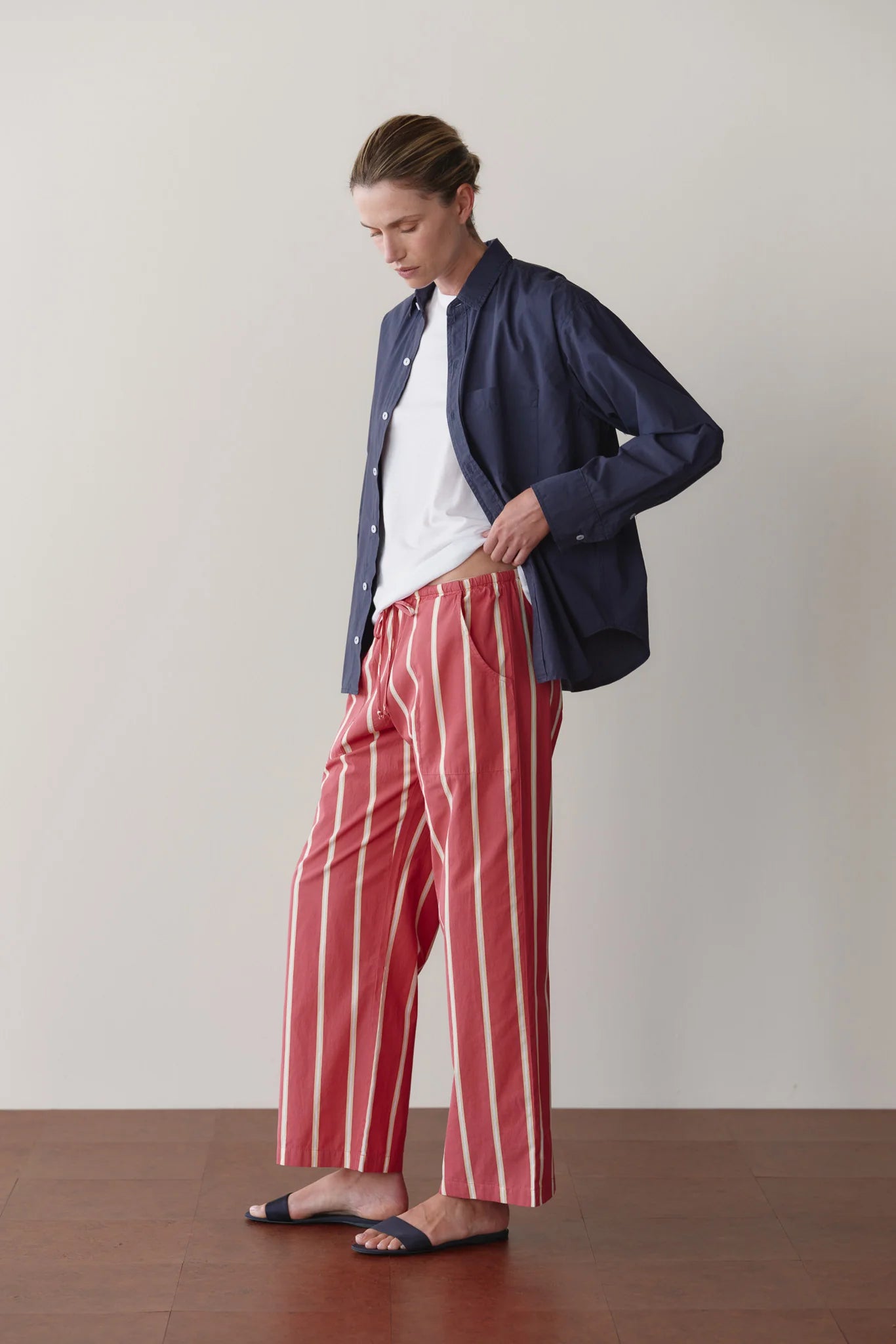 Pop Stripe Drawstring Pant, Raspberry