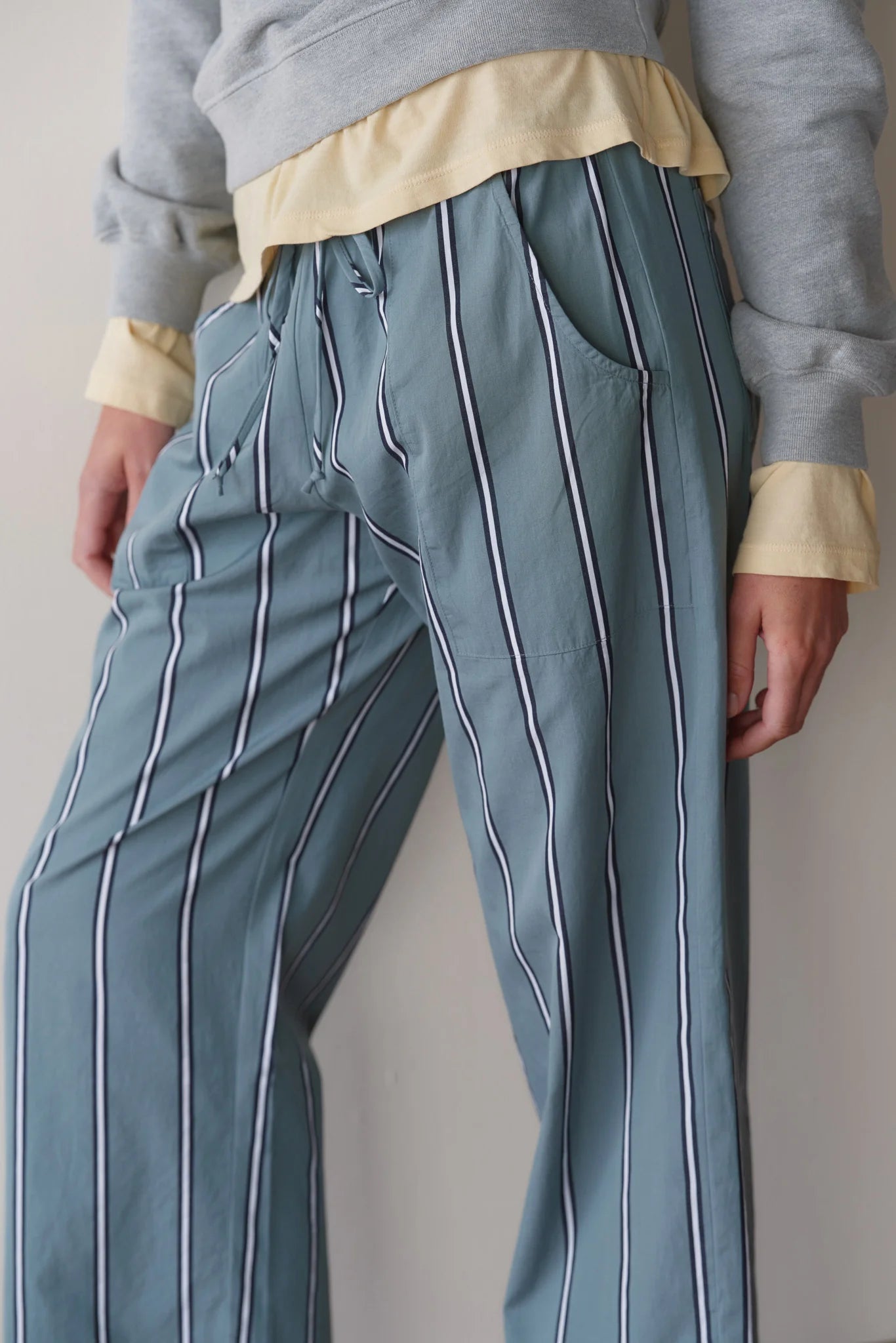 Pop Stripe Drawstring Pant, Sage