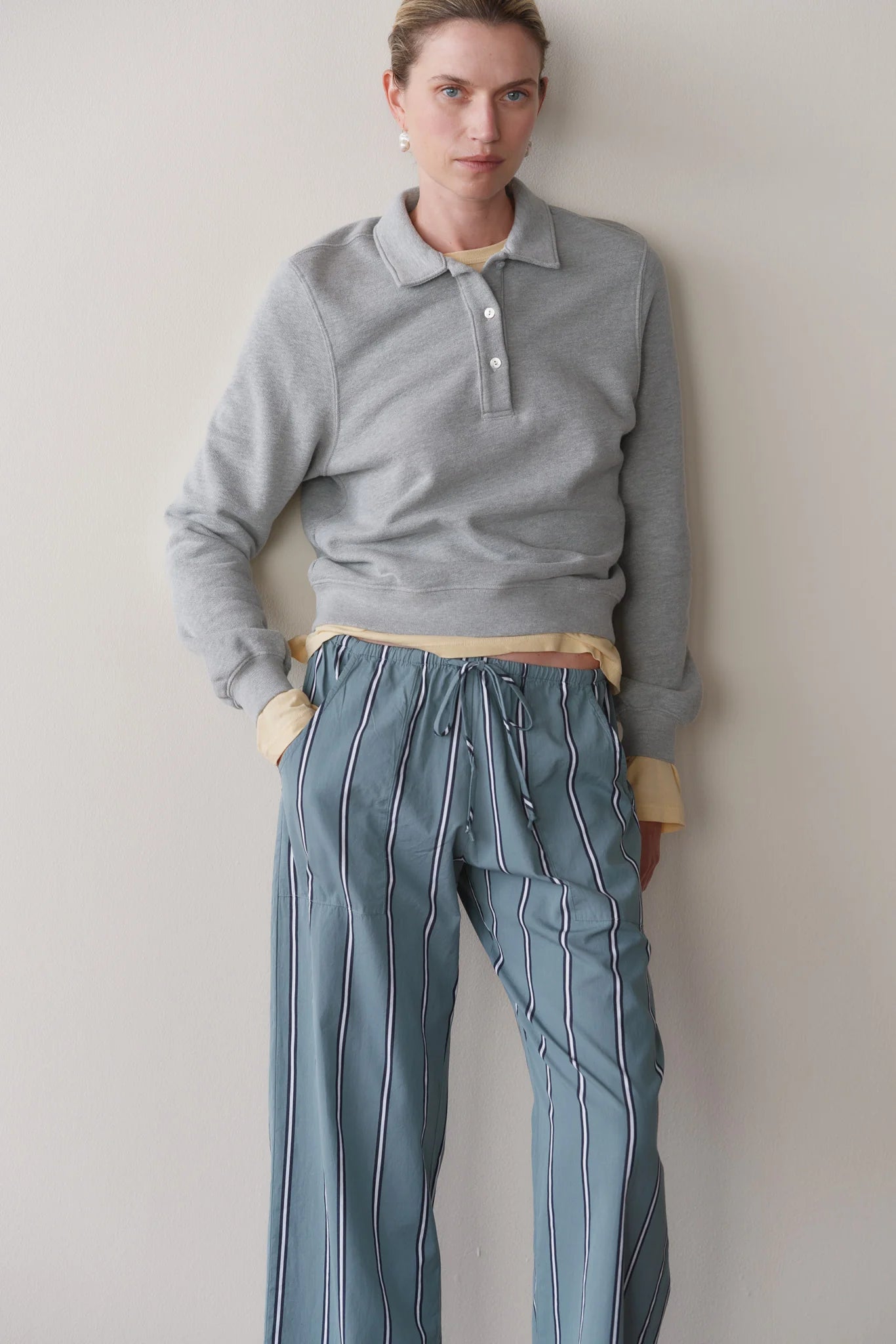 Pop Stripe Drawstring Pant, Sage