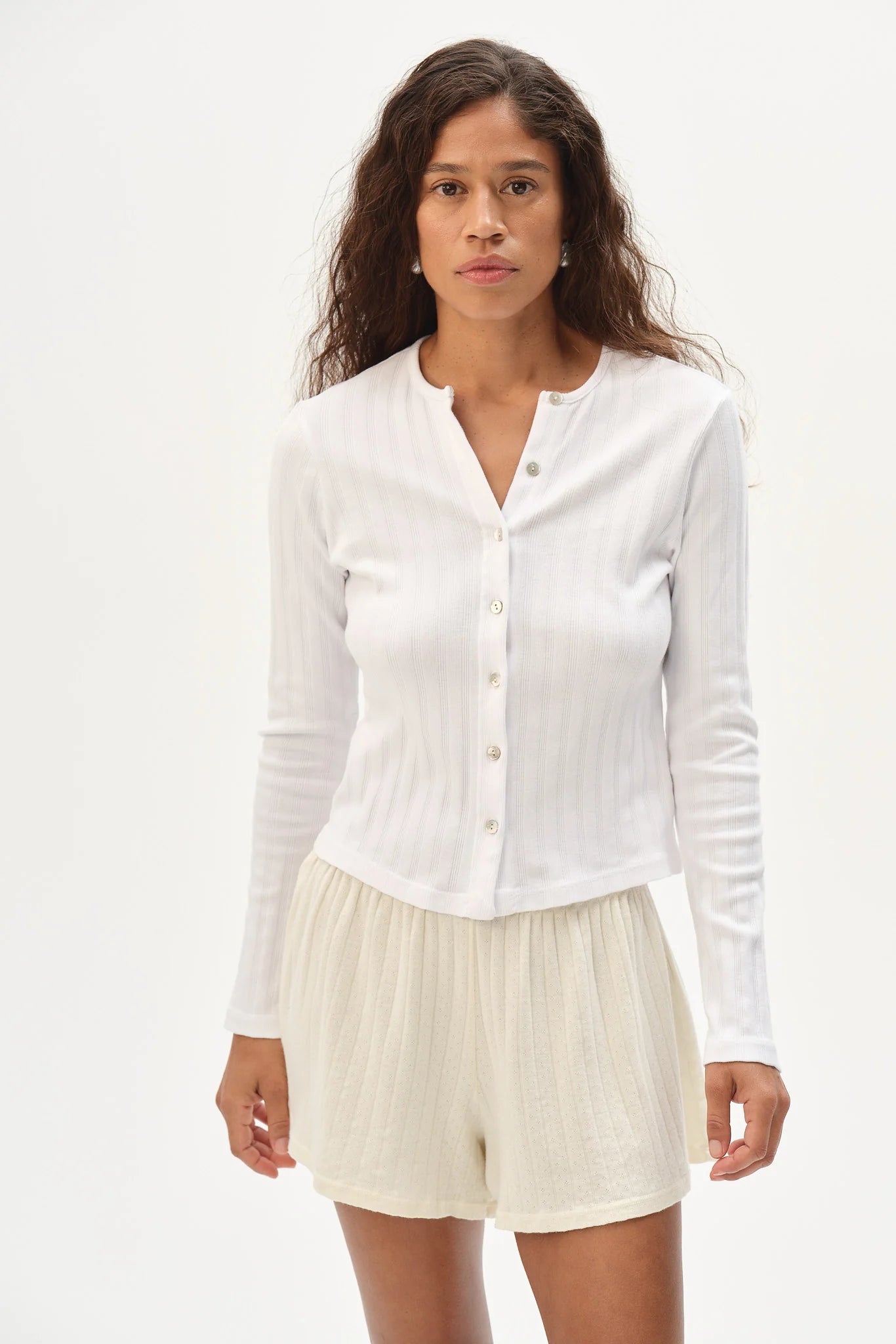 Donni Varied Rib Cardigan in Powder