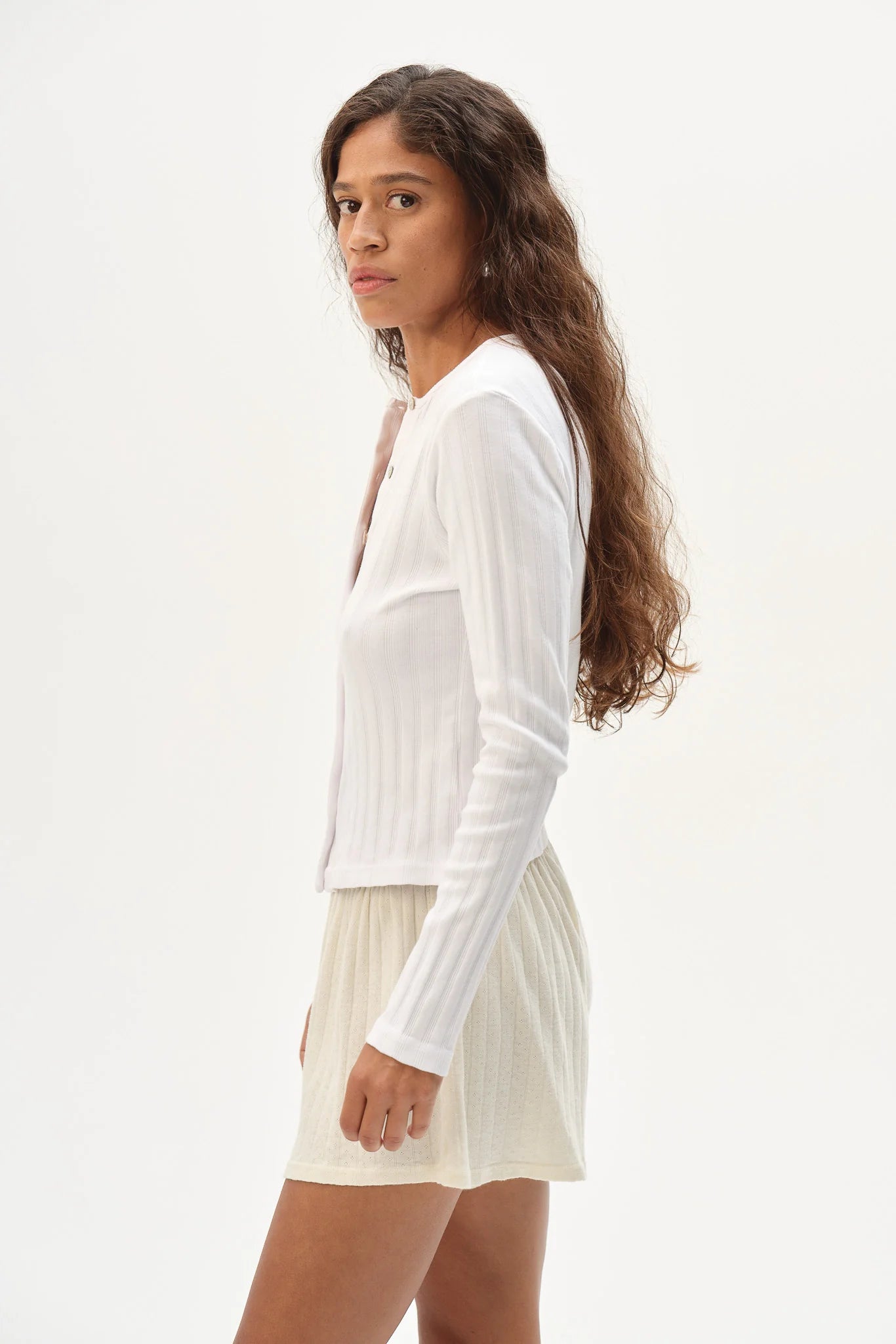 Varied Rib Cardigan, Powder