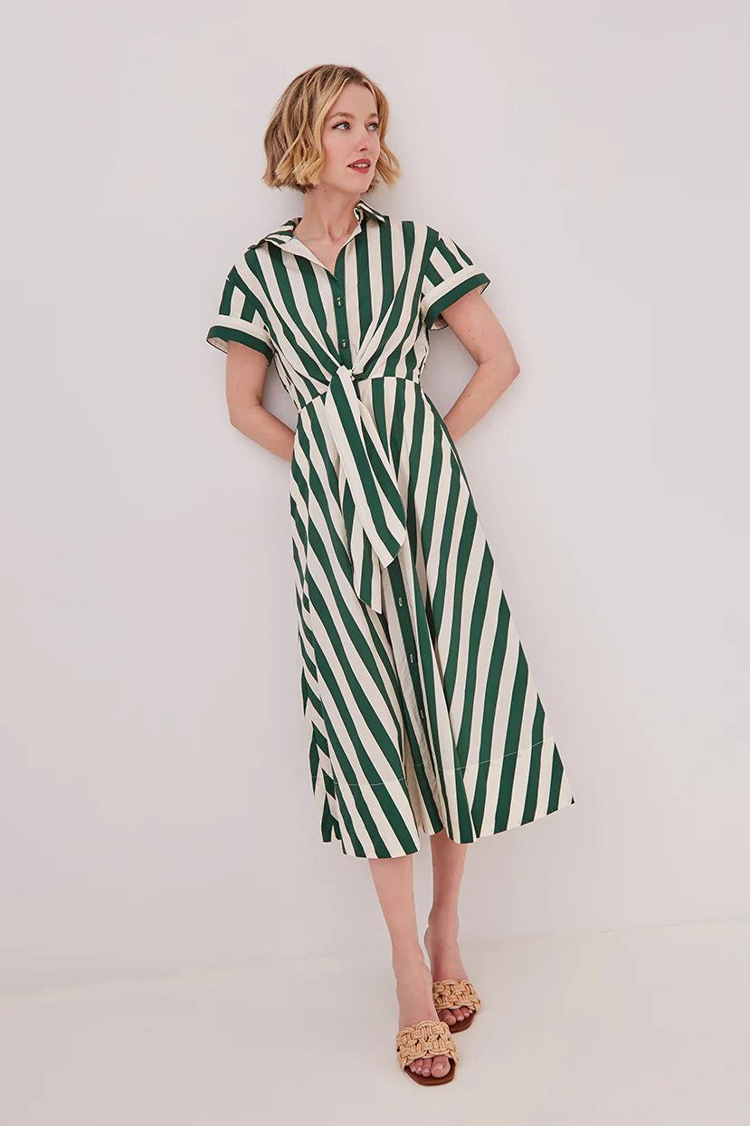 Asbury Dress, Green White Stripe