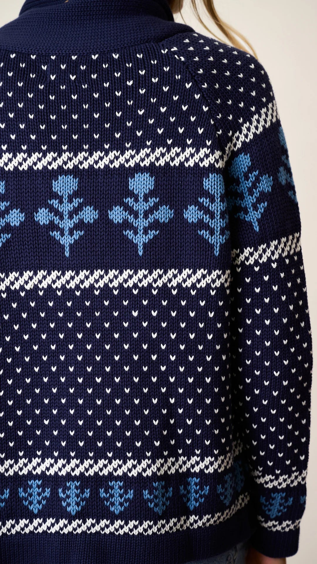 Flower Shawl Cardigan, Navy