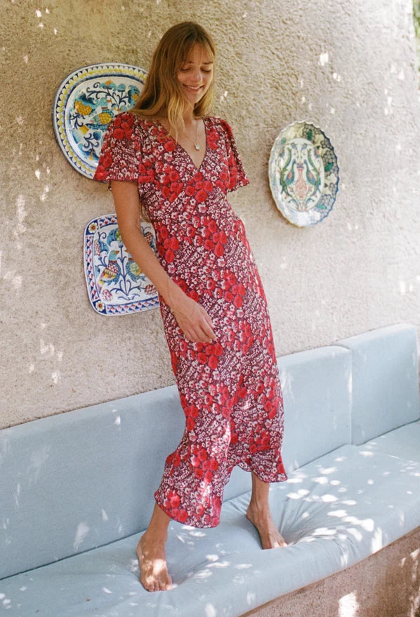 Lettie Poppy Printed Silk Dress
