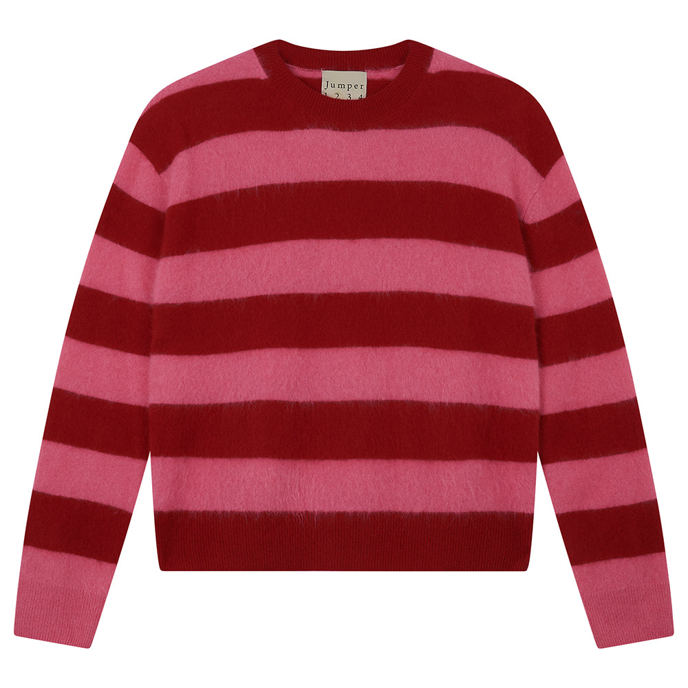 Brushed Stripe Crew, Ruby & Pink